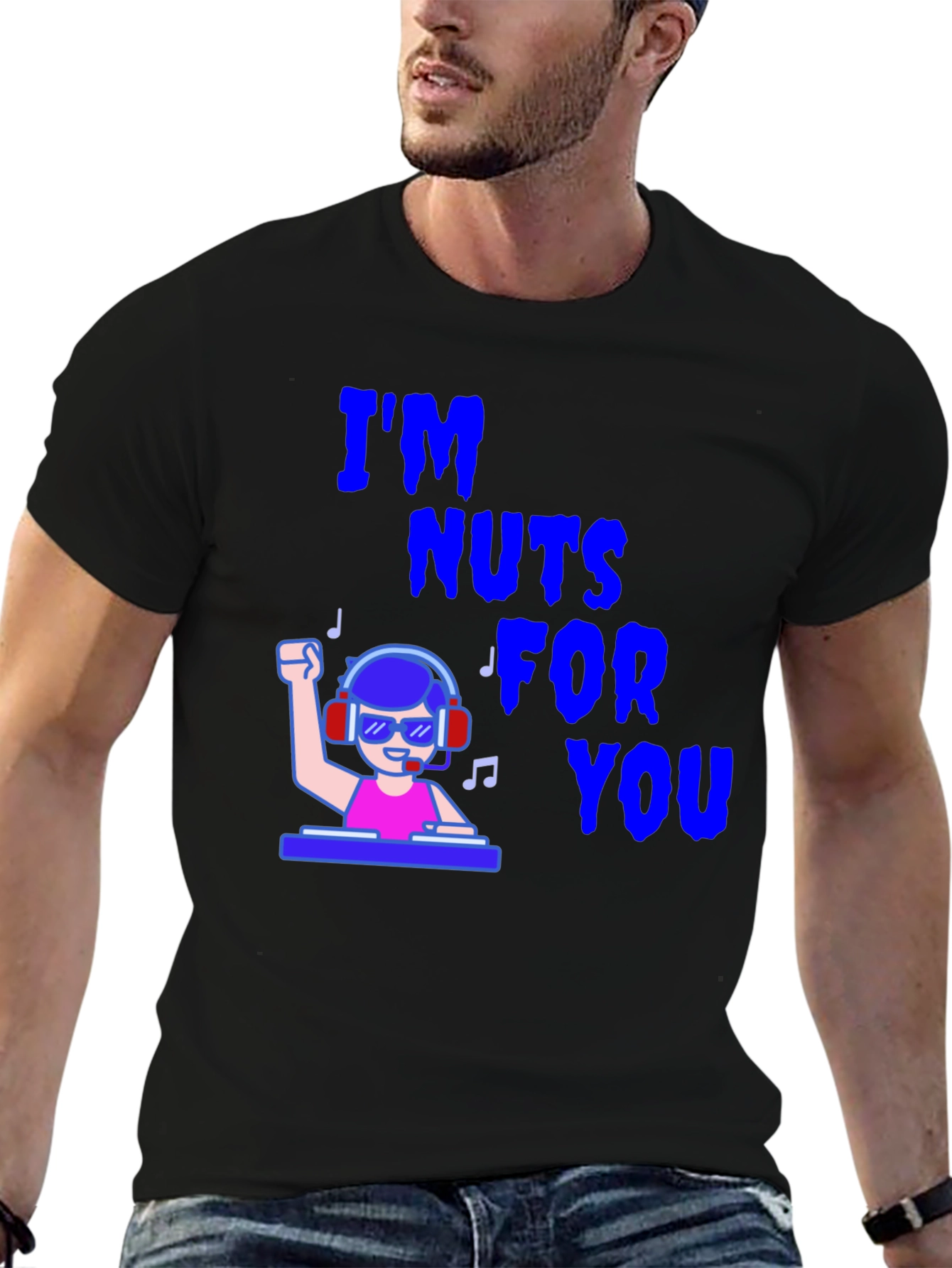 Black I'm Nuts For You DJ Graphic T-Shirt view 6