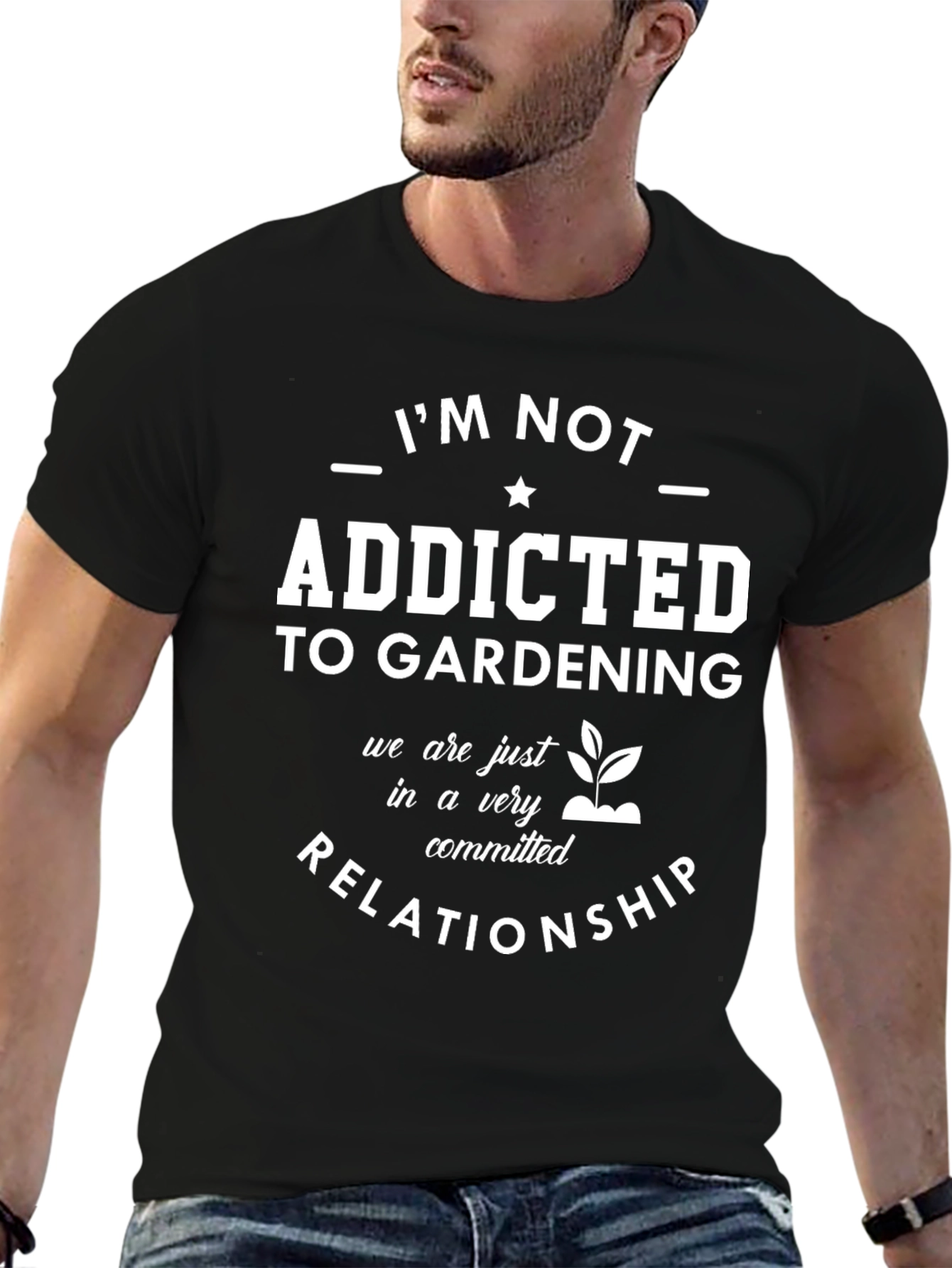 Black Gardening Addict T-Shirt: Committed Relationship Tee view 6