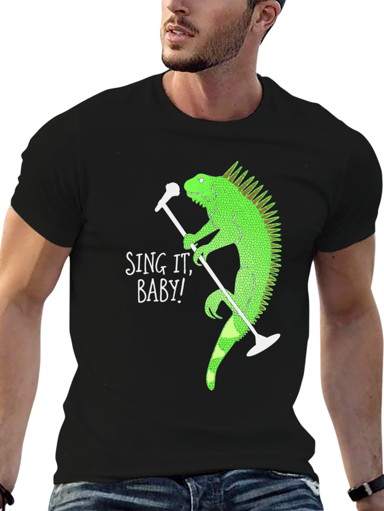 Black Sing It Baby Iguana Graphic T-Shirt view 6