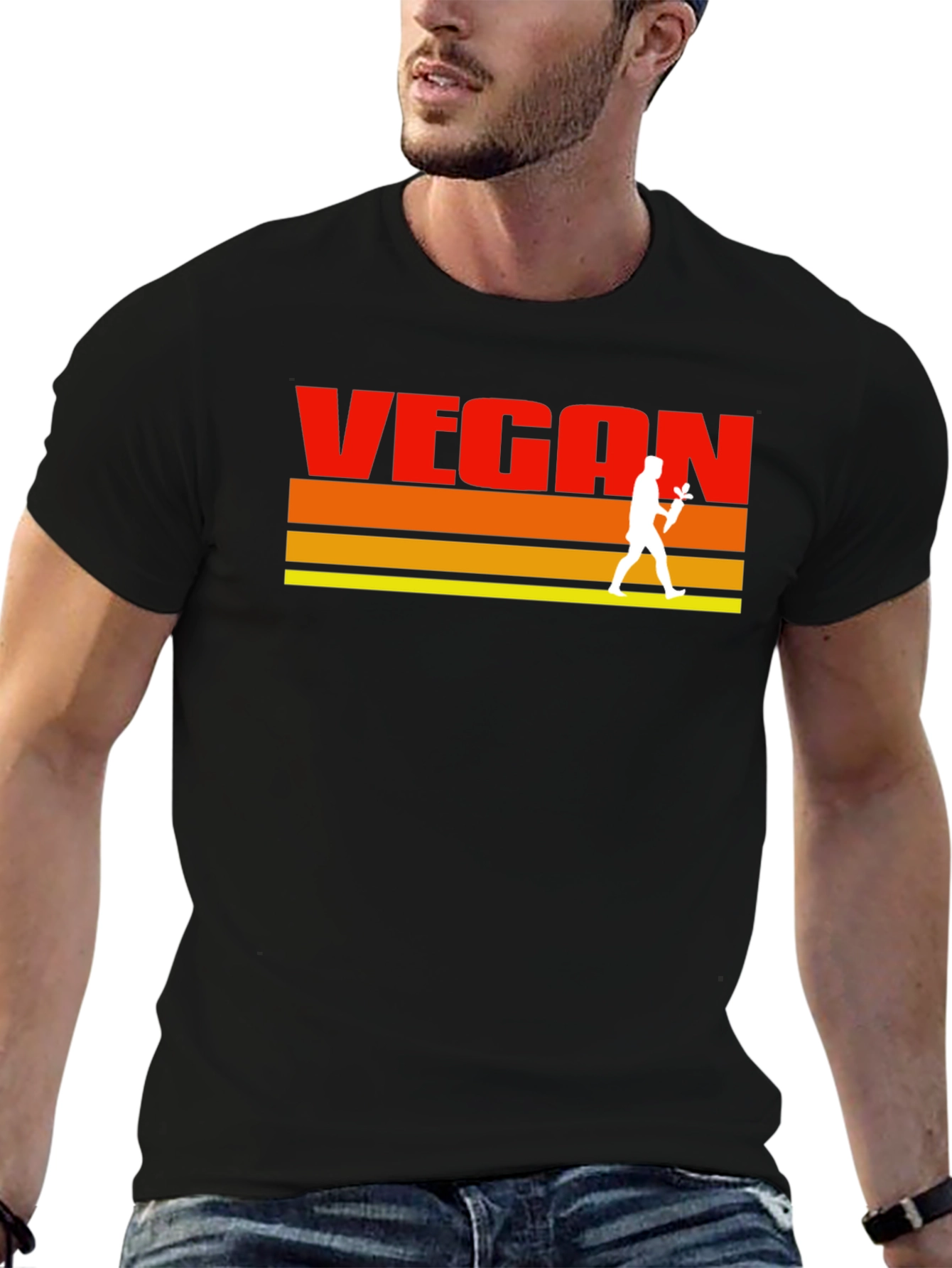Black Retro Vegan T-Shirt - Classic Vegetarian Lifestyle Tee view 6