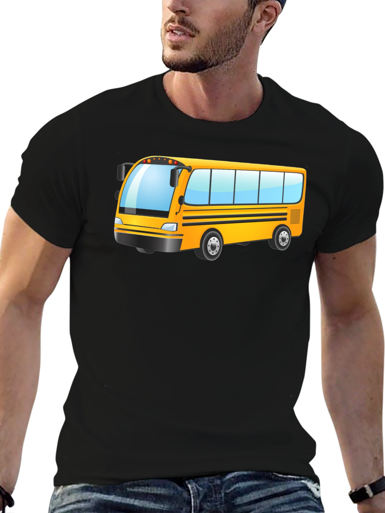 Black Cartoon School Bus Graphic T-Shirt view 6