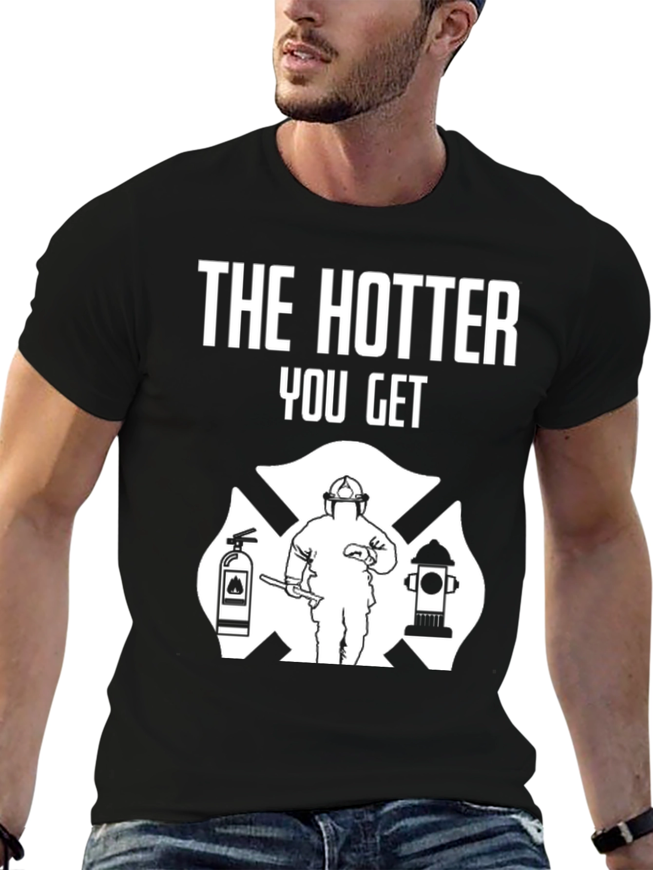 Black Firefighter Humor T-Shirt - The Hotter You Get view 6