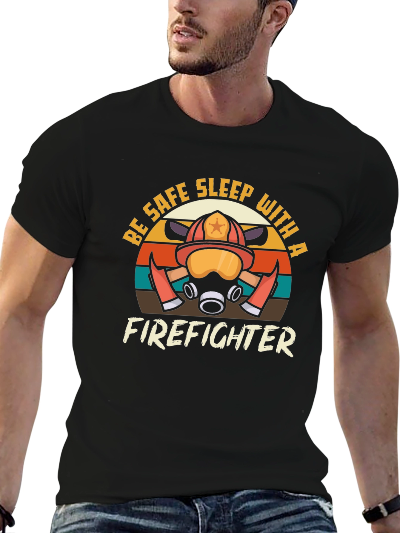 Black Firefighter Graphic Tee - Be Safe, Sleep With a Firefighter view 6