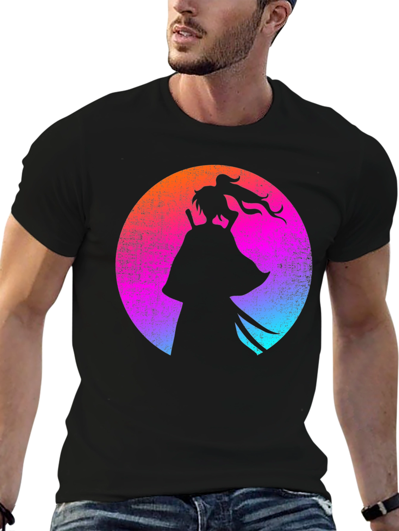 Black Samurai Silhouette T-Shirt - Retro Style view 6