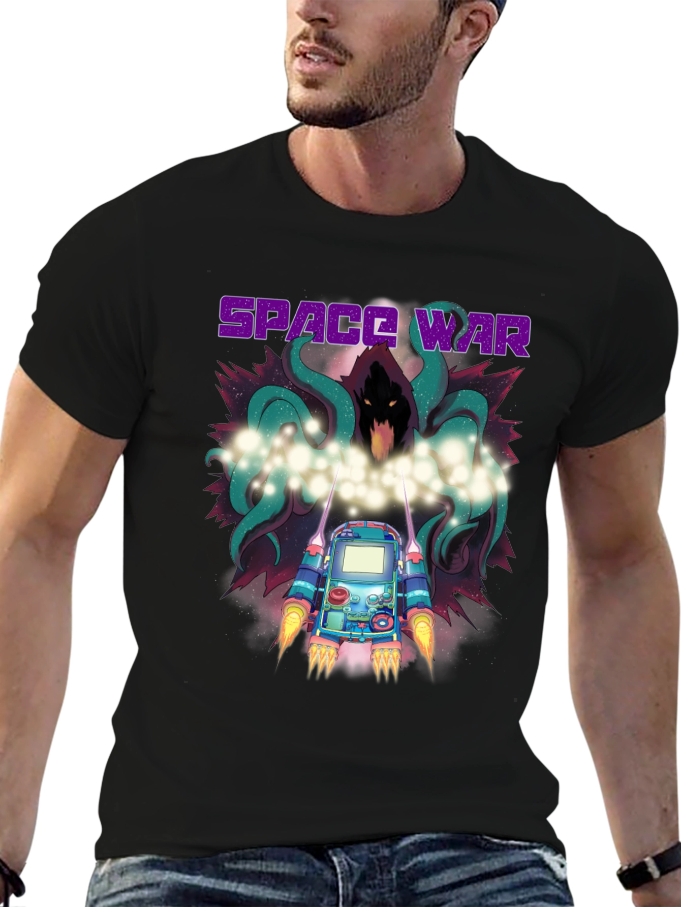 Black Space War Graphic Print Black T-Shirt view 6