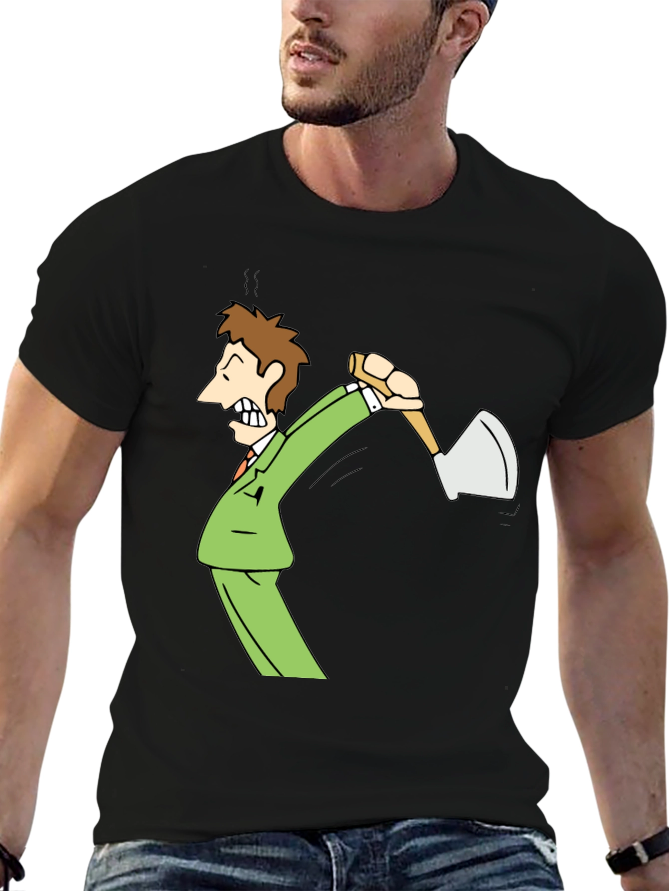 Black Axe Man Cartoon Graphic Black T-Shirt view 6