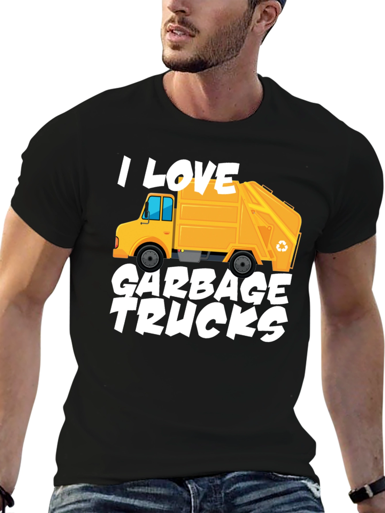 Black I Love Garbage Trucks Graphic T-Shirt view 6