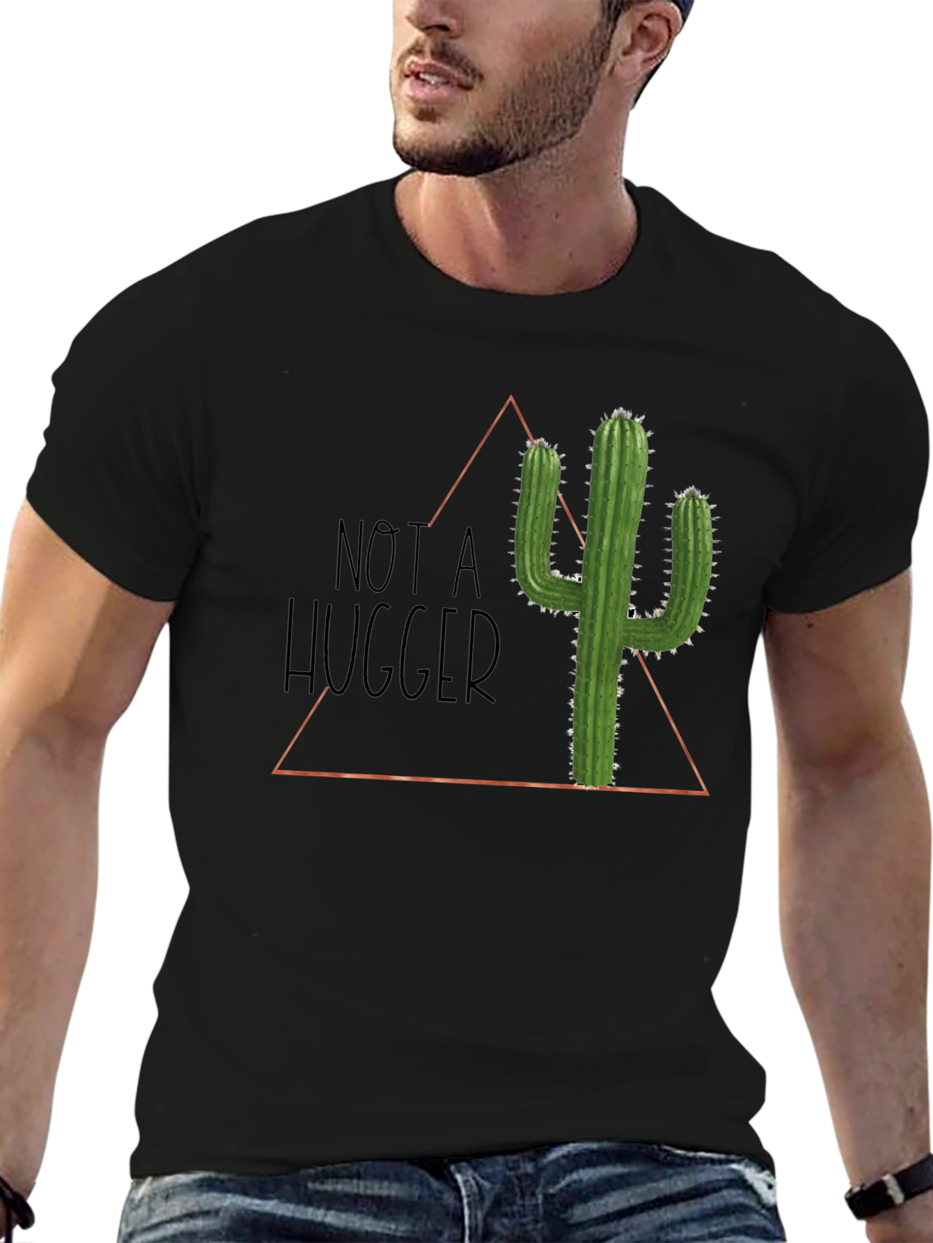 Black Not A Hugger Cactus Graphic T-Shirt - Soft Cotton Tee view 6
