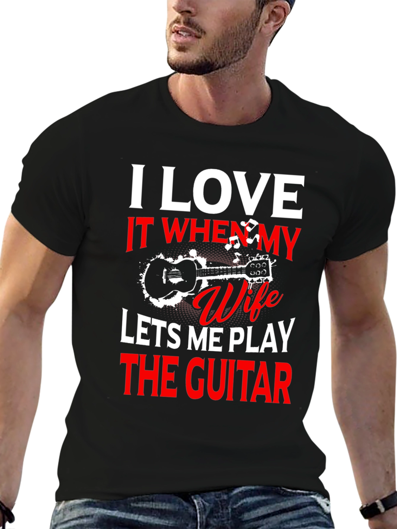 Black I Love My Wife Guitar T-Shirt view 6