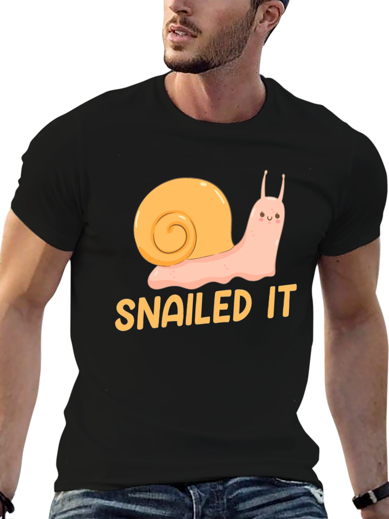 Black Snailed It! Funny Snail Graphic T-Shirt - Black Cotton Tee view 6