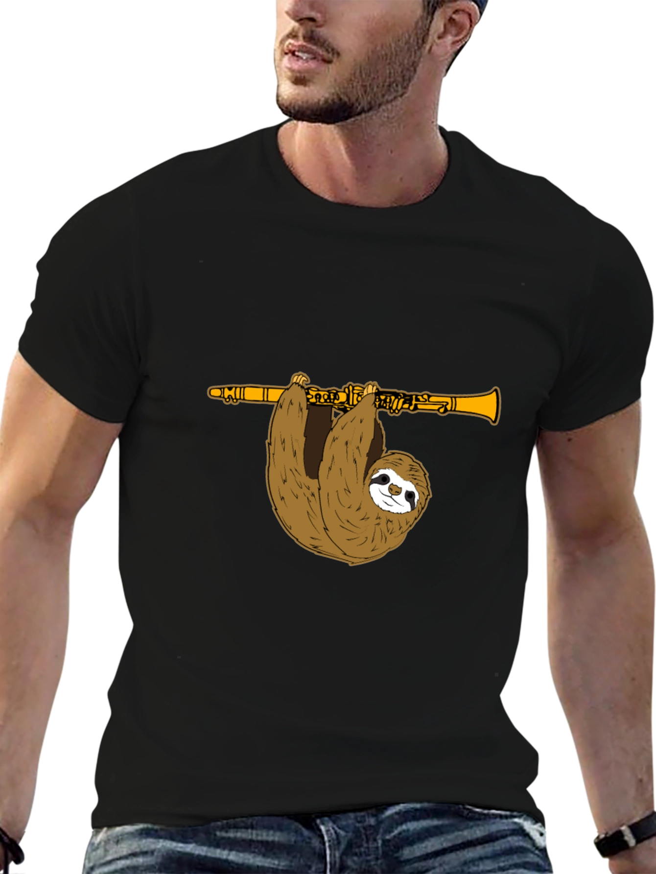 Black Sloth Clarinet T-Shirt - Funny Music Tee view 6