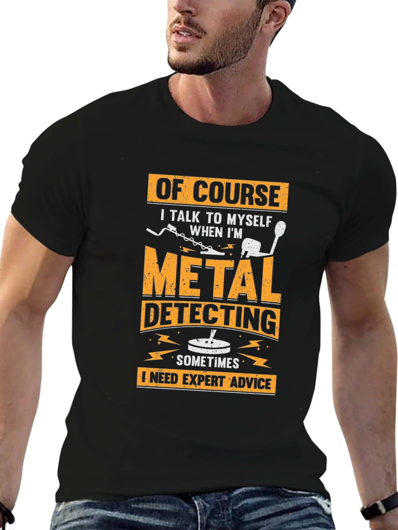 Black Metal Detecting Expert Advice Graphic Tee view 6