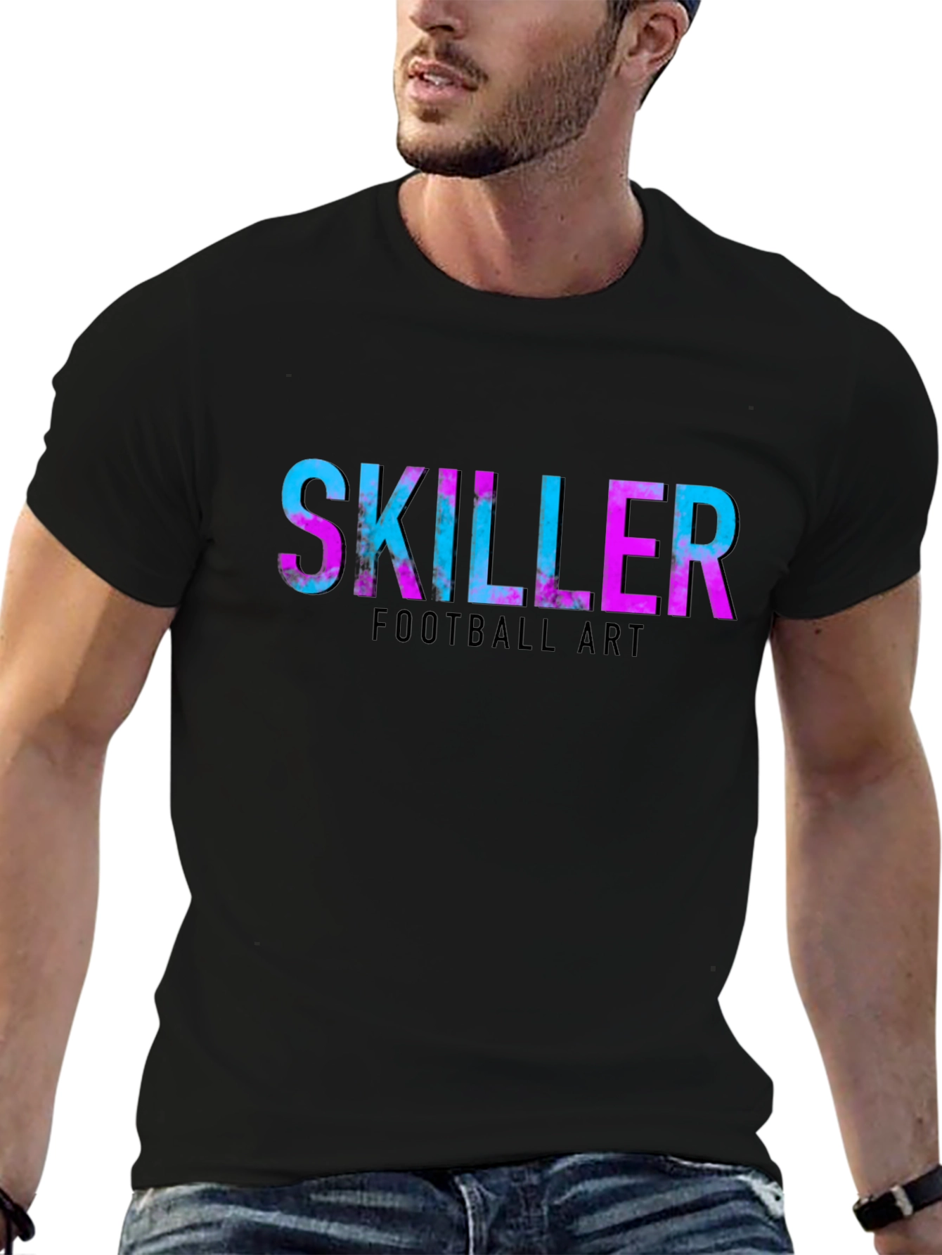 Black Skiller Football Art Graphic T-Shirt view 6