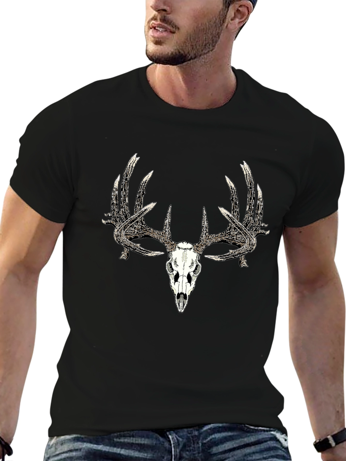 Black Deer Skull Graphic Tee - Black view 6