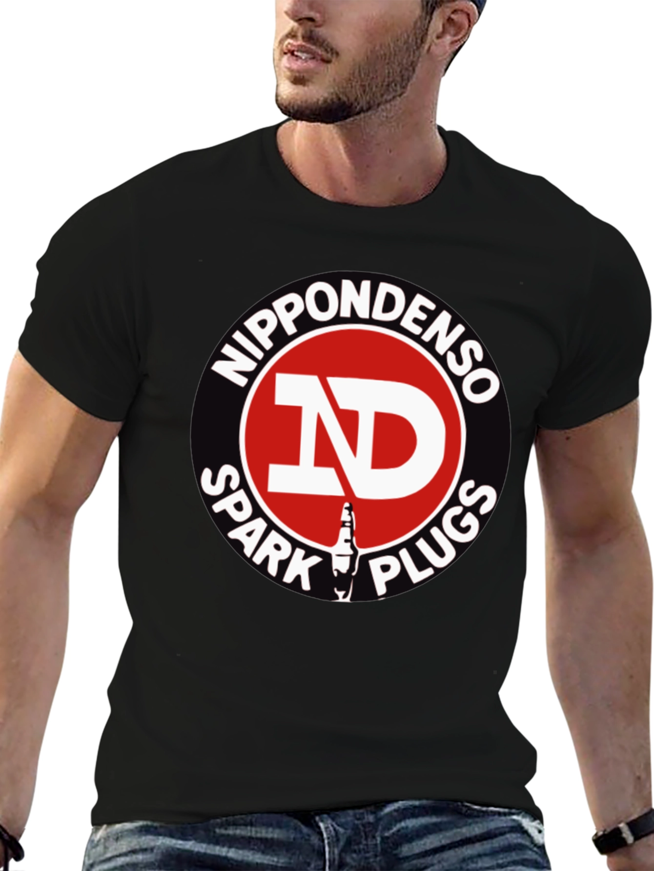 Black Nippondenso Spark Plugs Graphic T-Shirt view 6