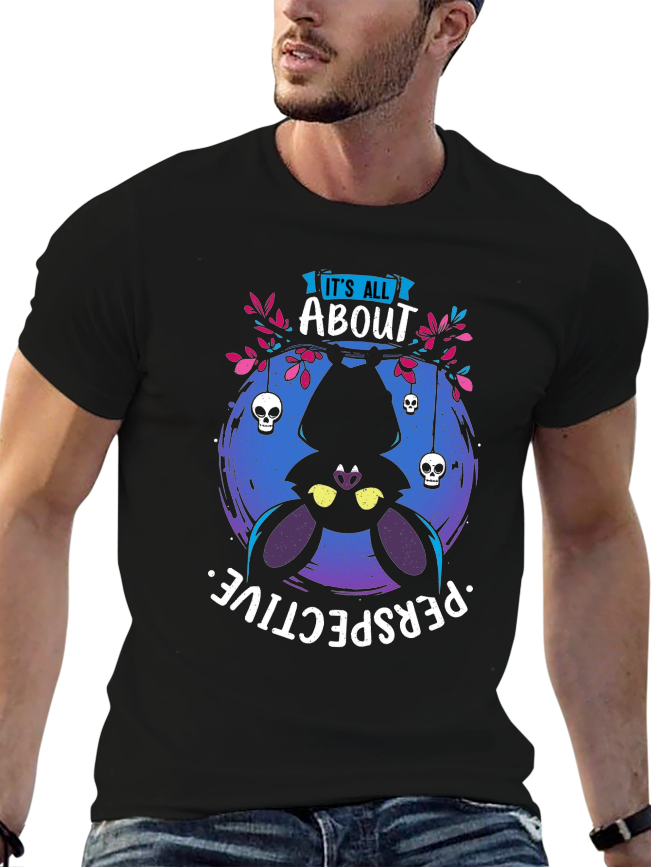Black Upside Down Bat T-Shirt view 6