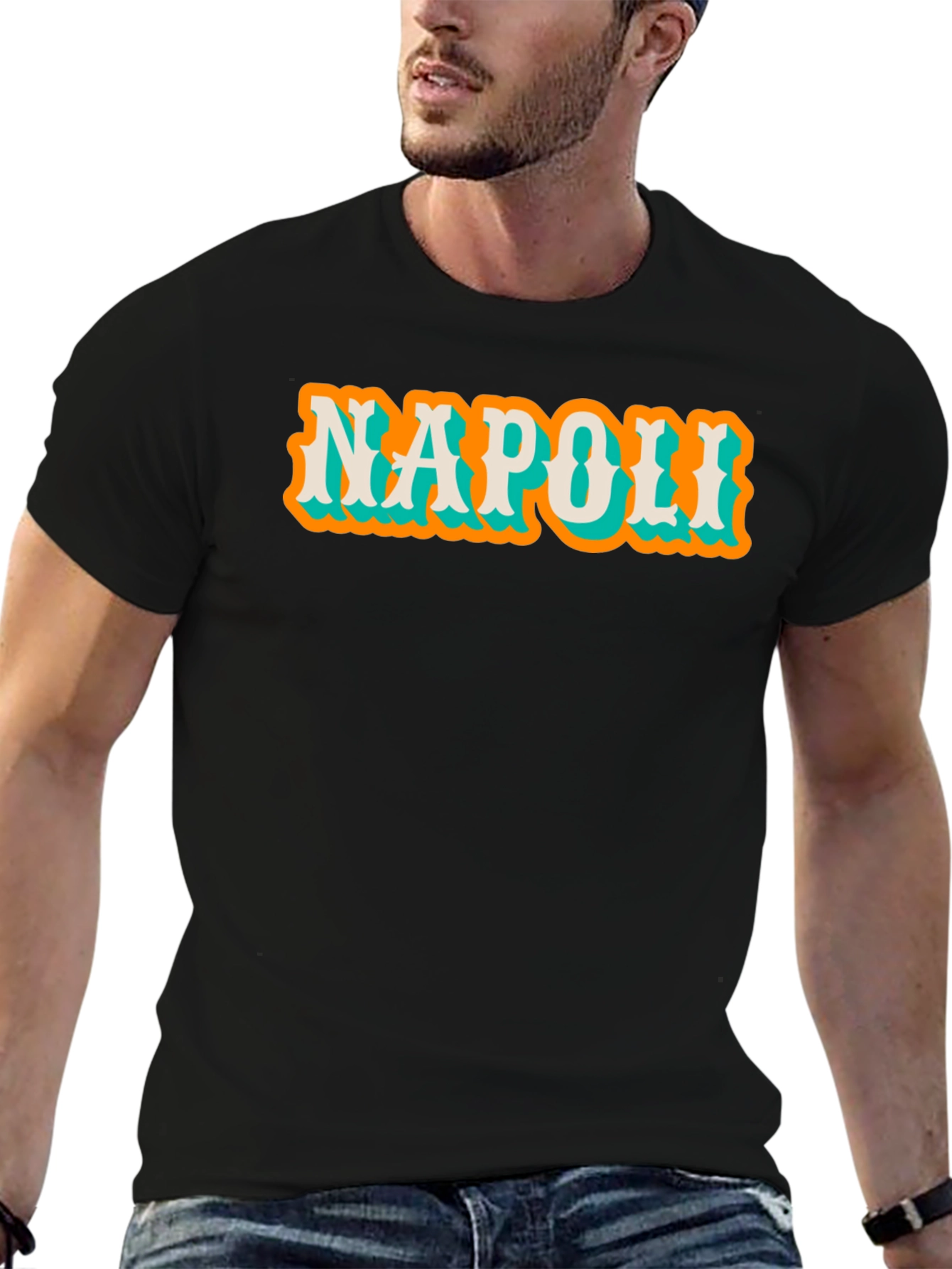 Black Napoli Graphic Tee - Vintage Style Cotton T-Shirt view 6
