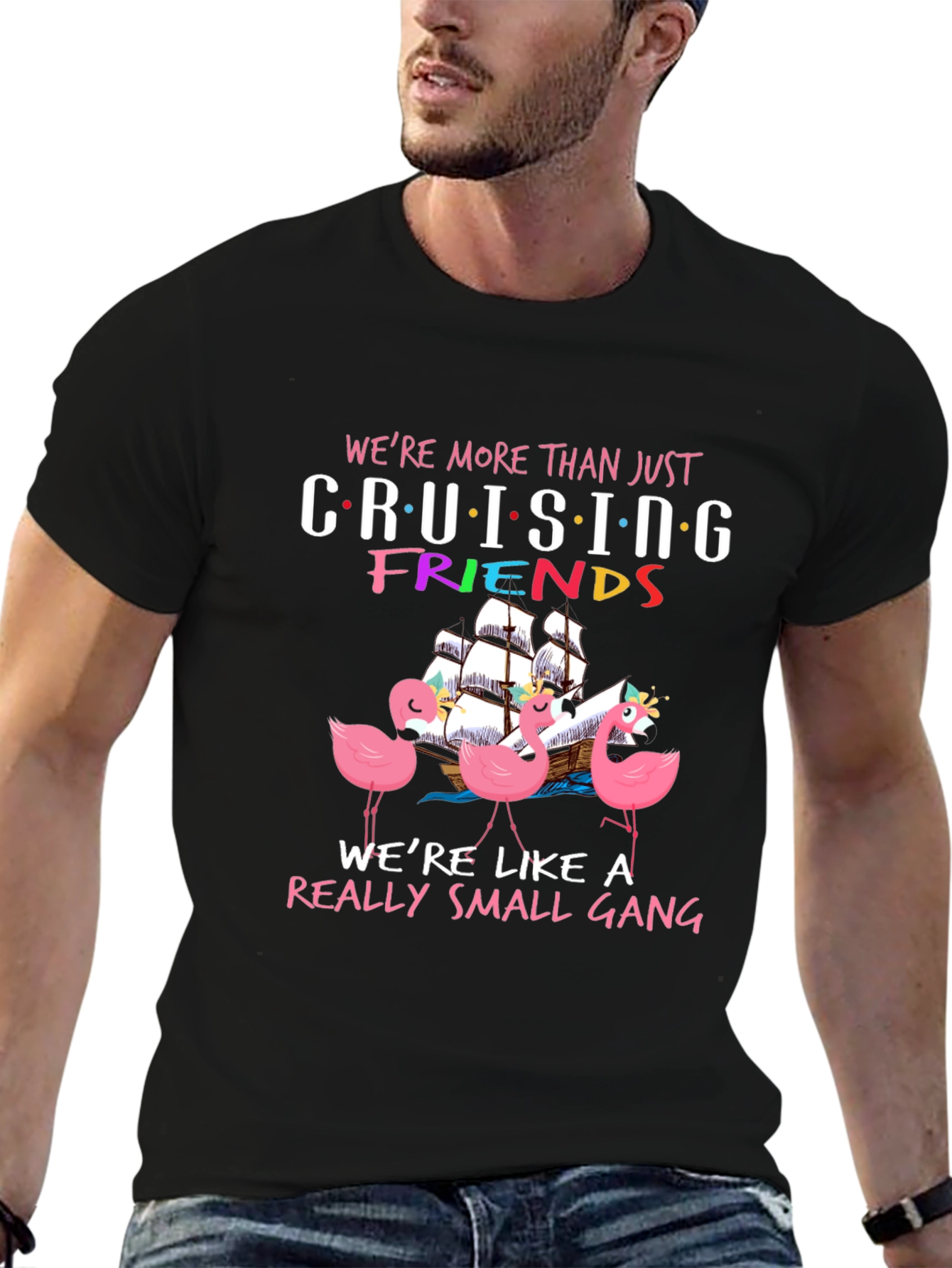 Black Cruising Friends Flamingo Graphic Tee view 6