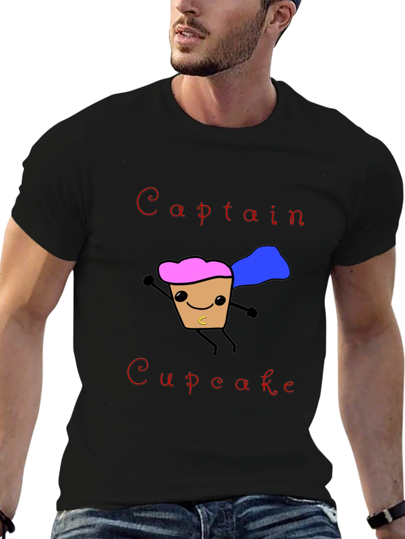 Black Captain Cupcake T-Shirt Funny Hero Graphic Tee view 6