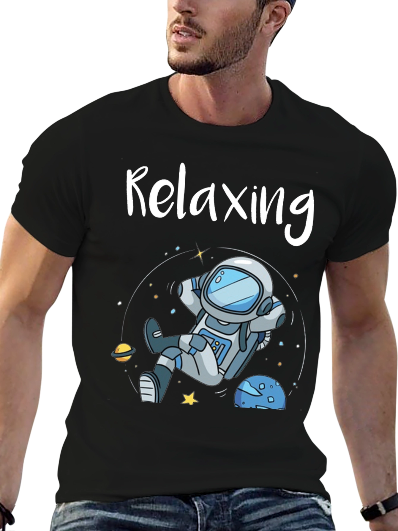 Black Relaxing Astronaut Graphic T-Shirt view 6