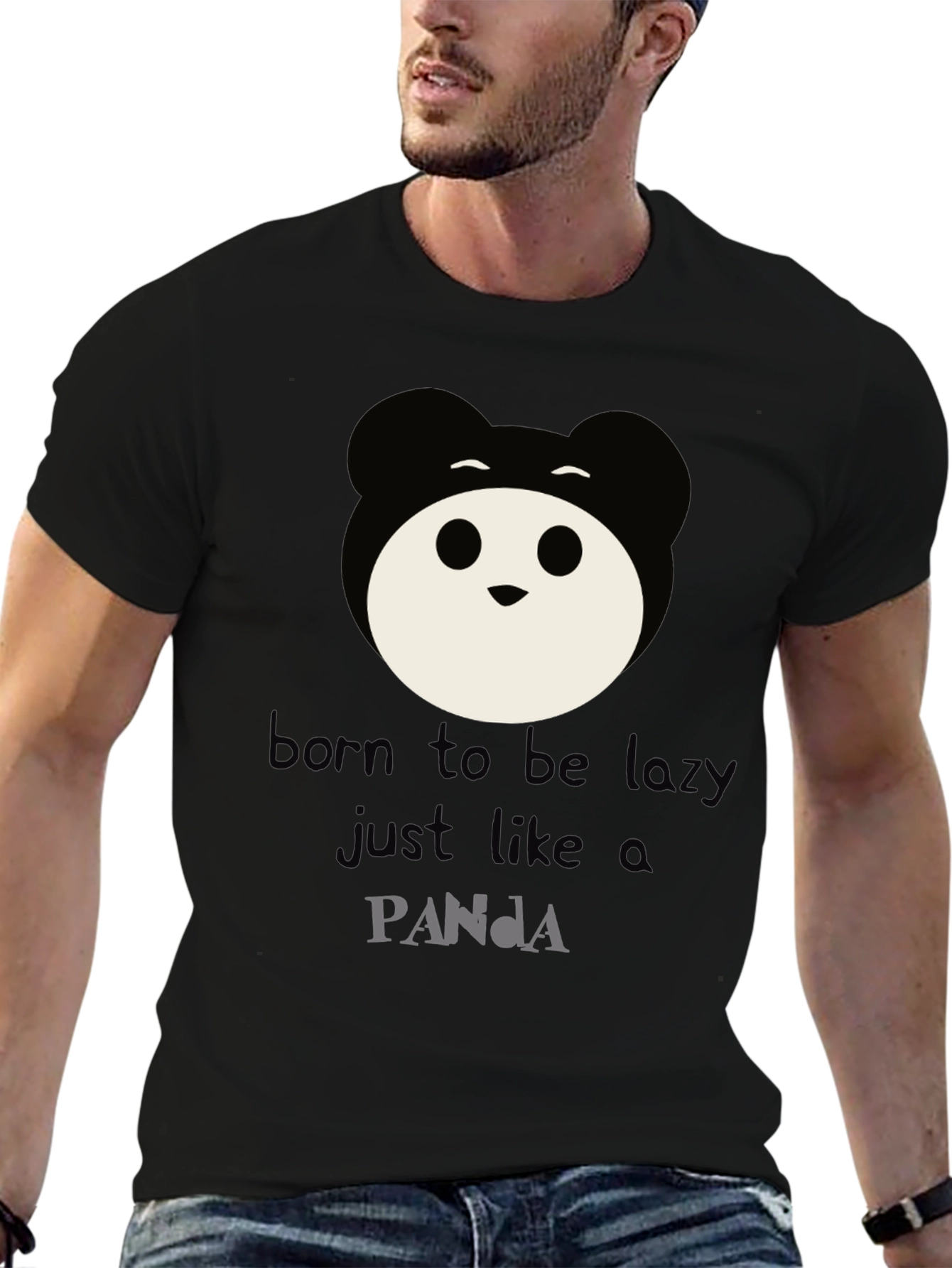 Black Born to Be Lazy Panda Graphic Tee view 6