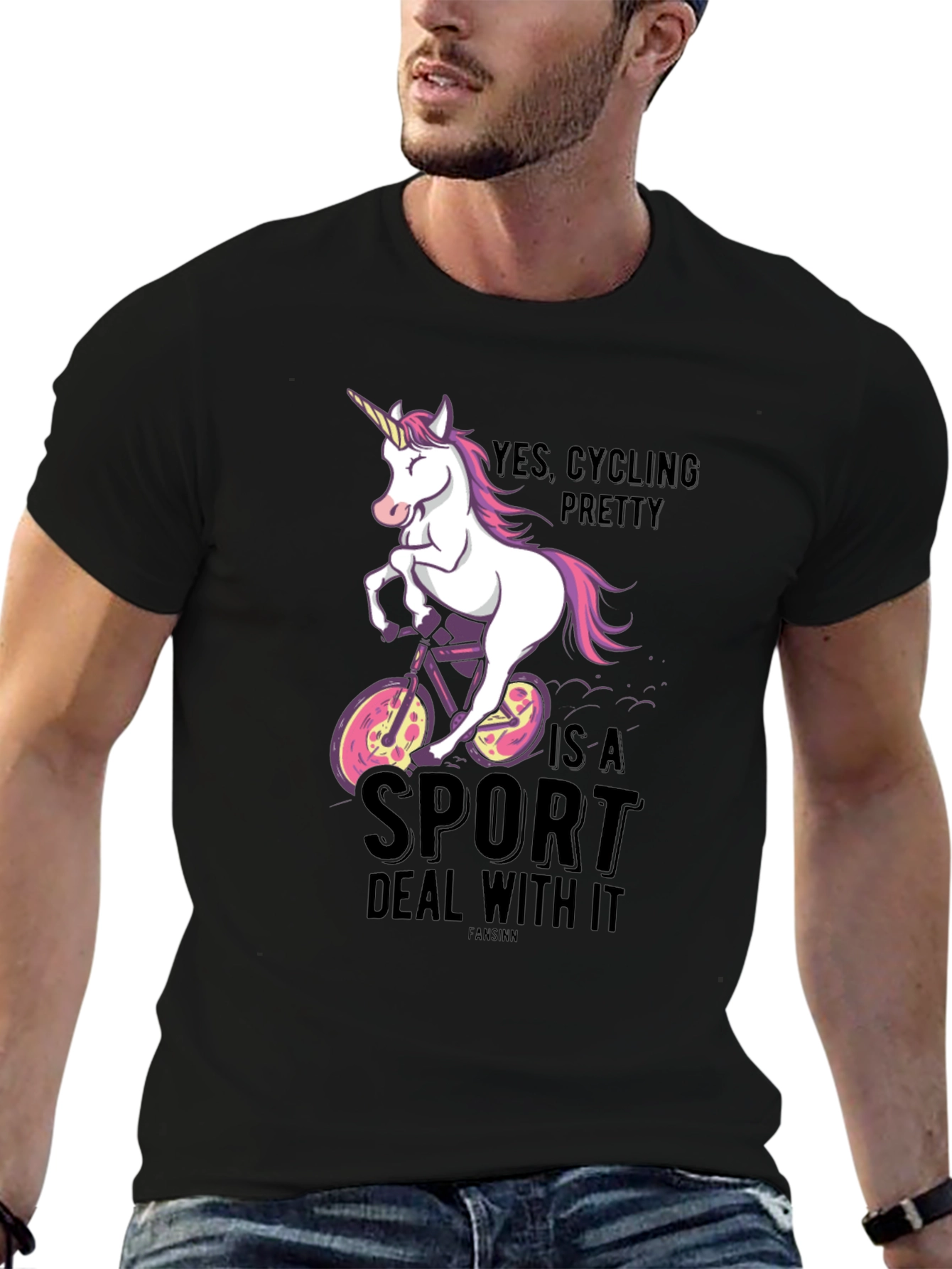 Black Cycling Unicorn T-Shirt - Yes Cycling Pretty Is A Sport view 6