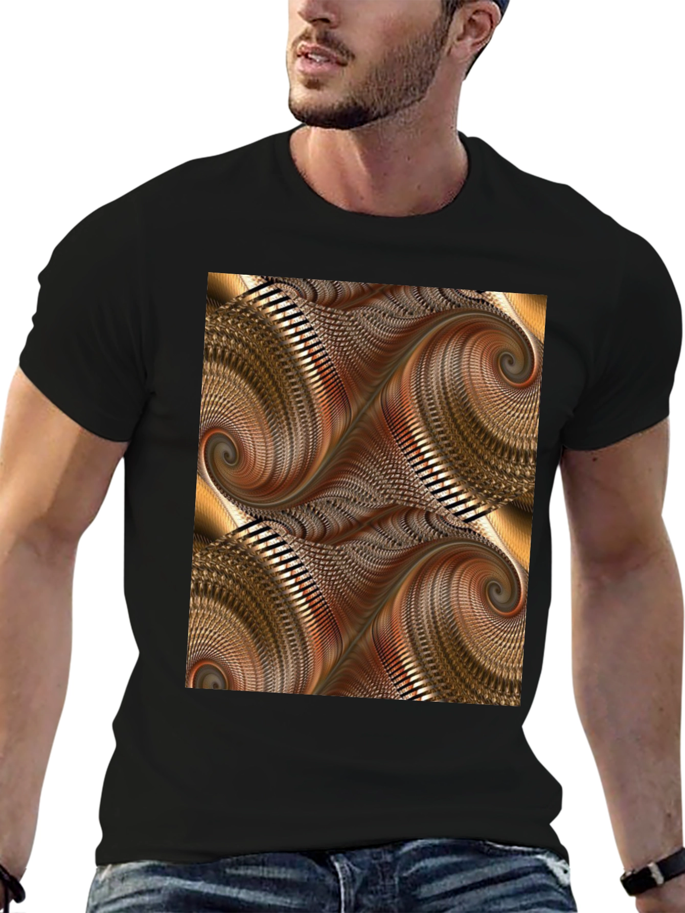 Black Abstract Swirl Graphic Print Black T-Shirt view 6