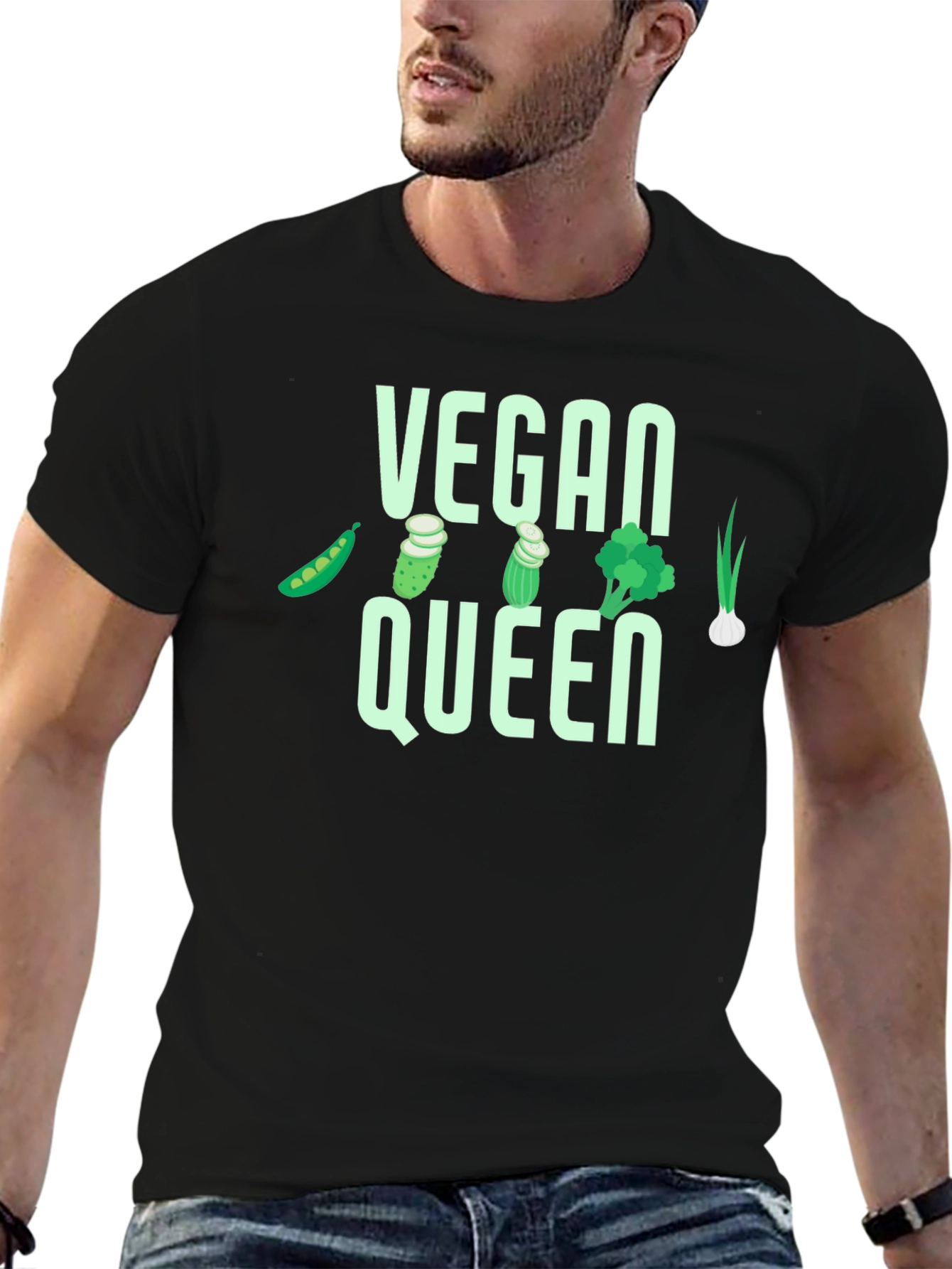 Black Vegan Queen T-Shirt - Vegetable Graphic Tee view 6