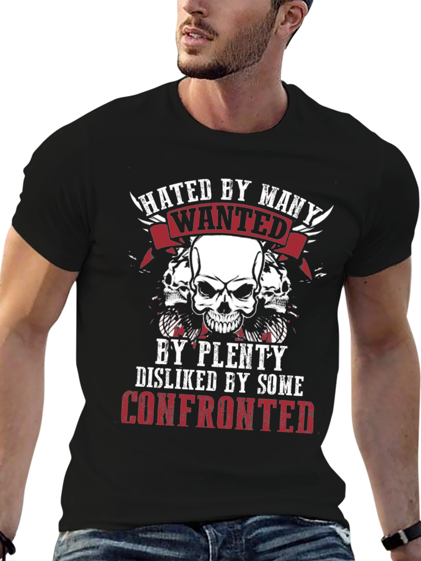 Black Hated By Many Skull Graphic T-Shirt view 6