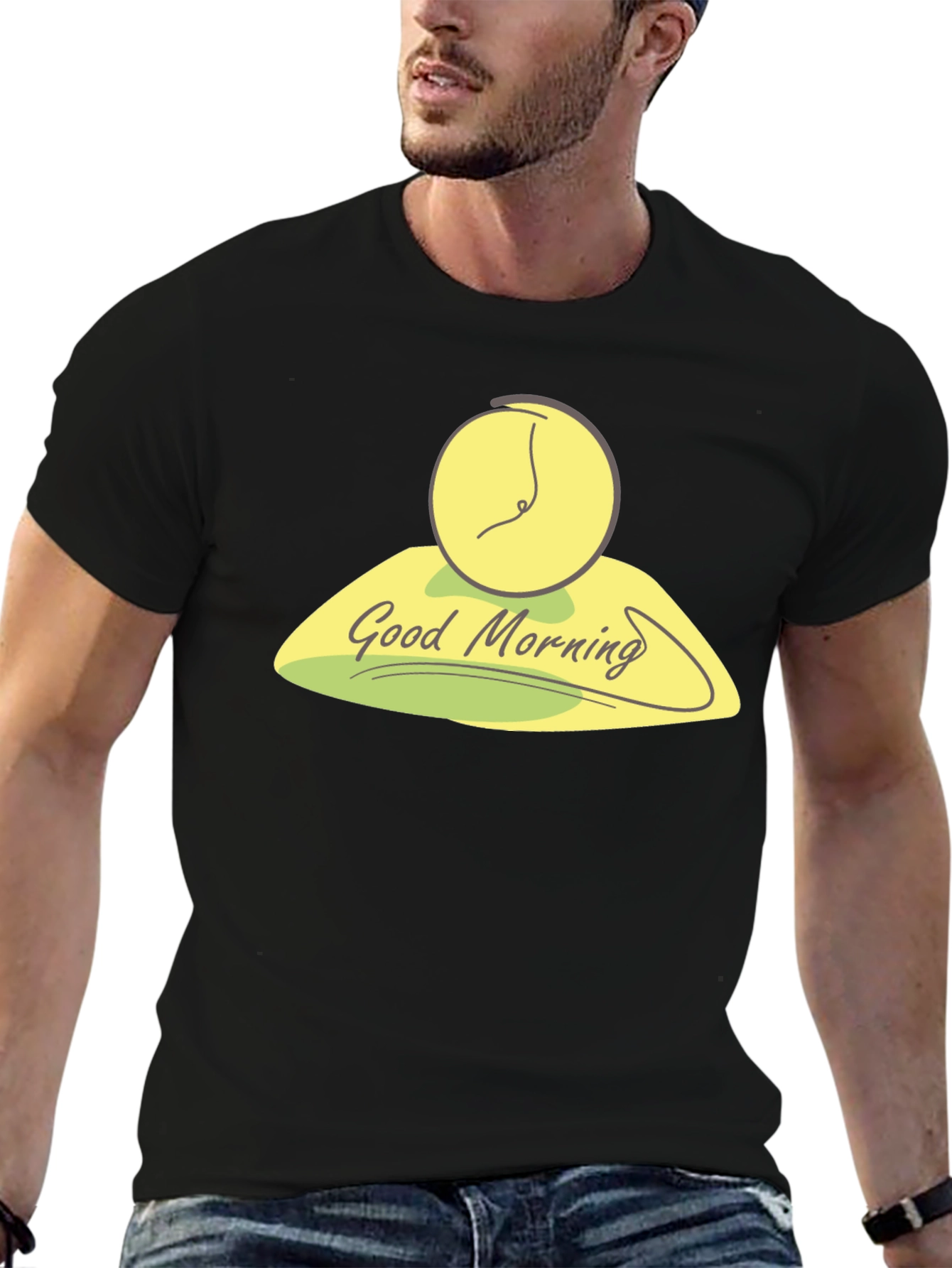 Black Good Morning Clock Graphic Tee - Stylish Black T-Shirt view 6