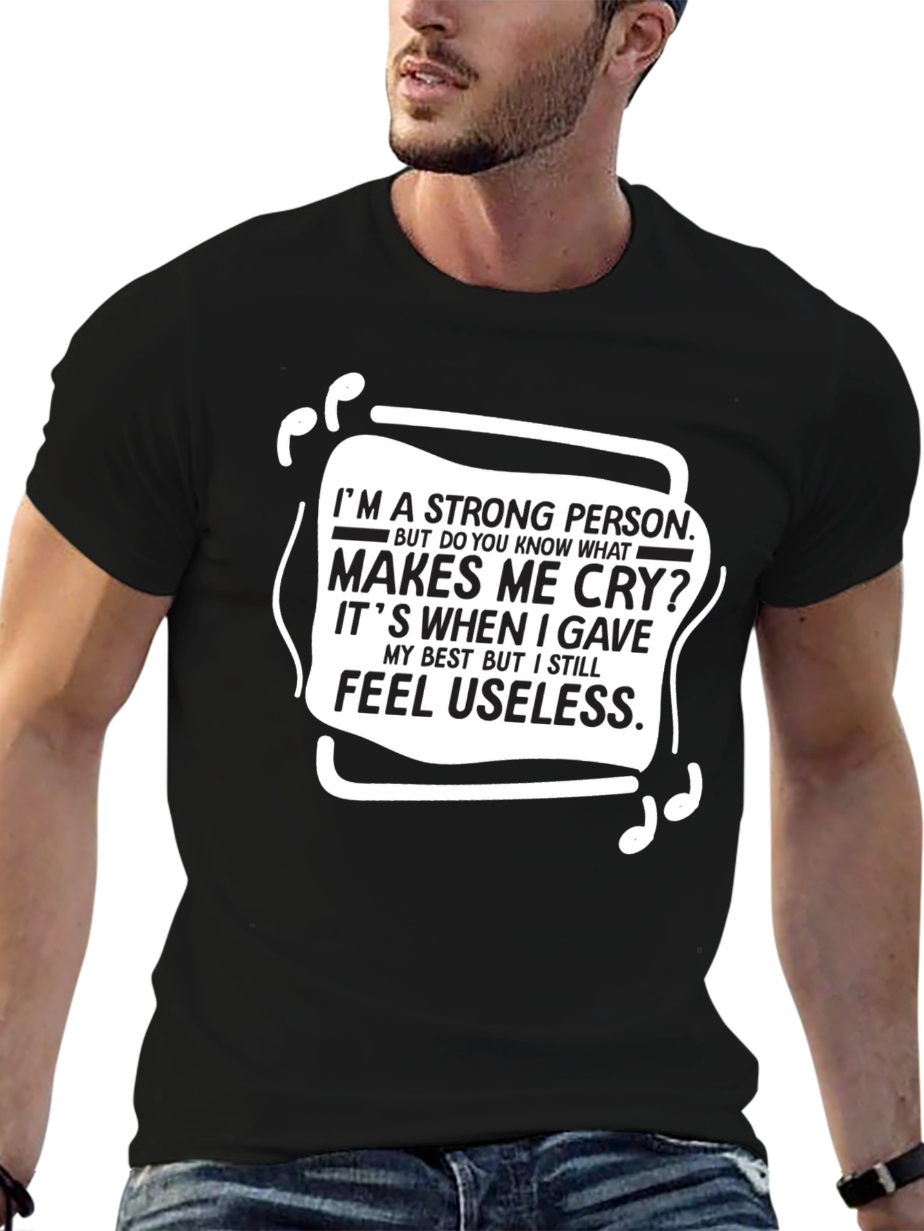 Black Strong Person Tee - Makes Me Cry Quote T-Shirt view 6