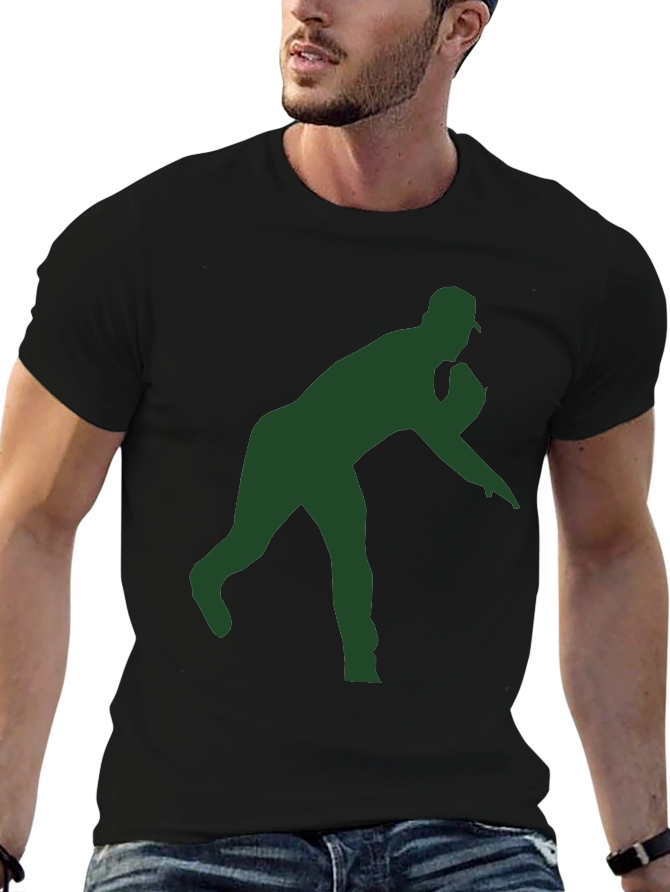 Black Baseball Pitcher Silhouette T-Shirt view 6