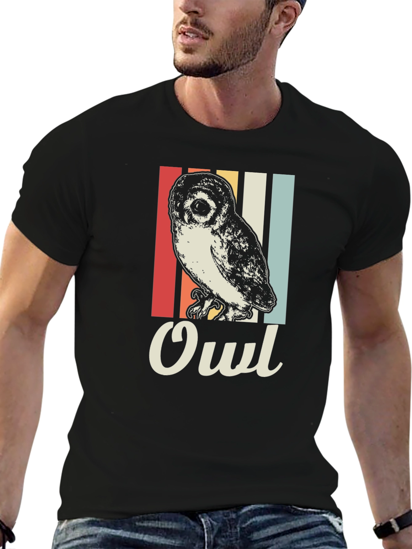 Black Retro Owl T-Shirt - Bird Lover Tee view 6