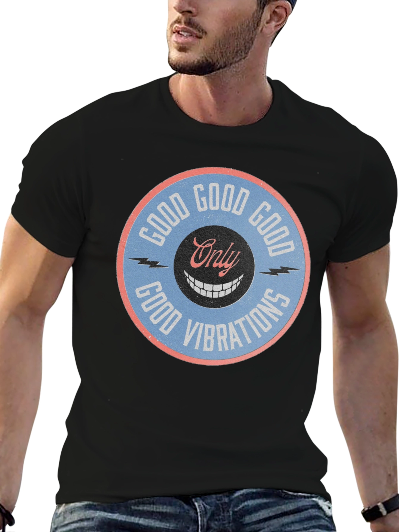 Black Good Vibrations Graphic Tee - Retro Style view 6