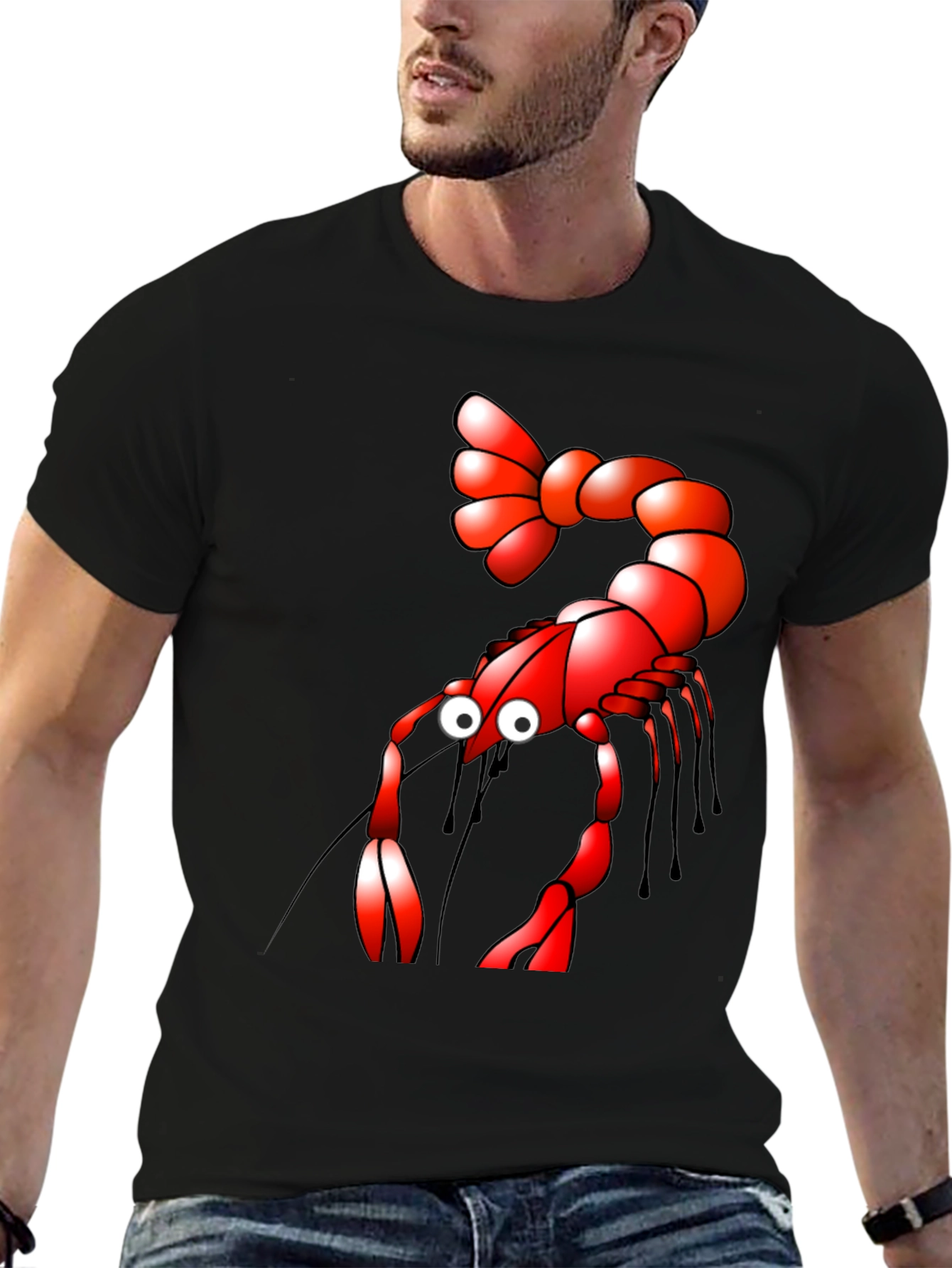 Black Shrimp Cartoon Graphic Tee - Black view 6