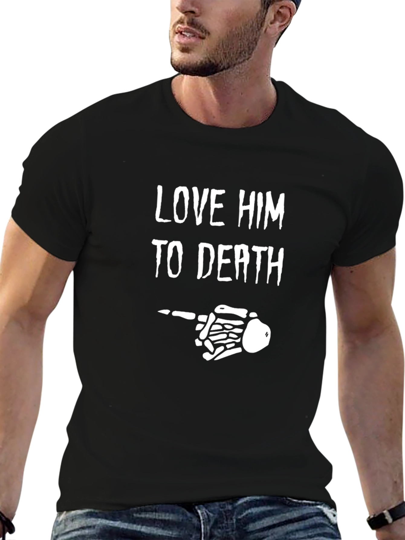 Black Love Him To Death Skeleton Graphic T-Shirt view 6