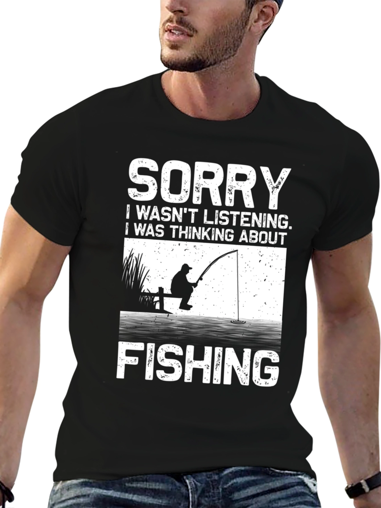 Black Funny Fishing T-Shirt - Sorry Wasn't Listening view 6