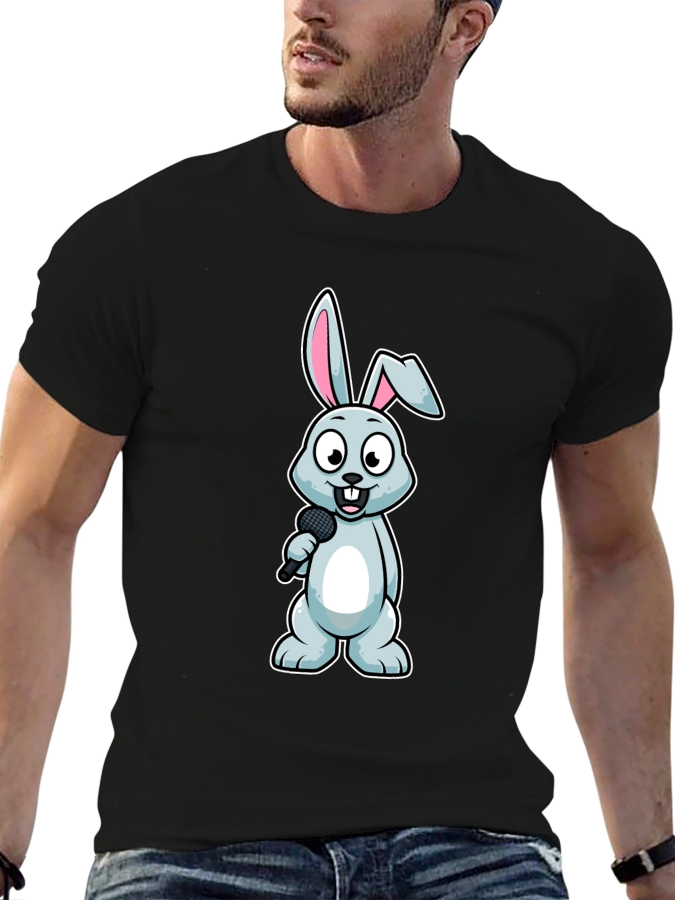 Black Bunny Singer T-Shirt - Black Cotton Tee view 6