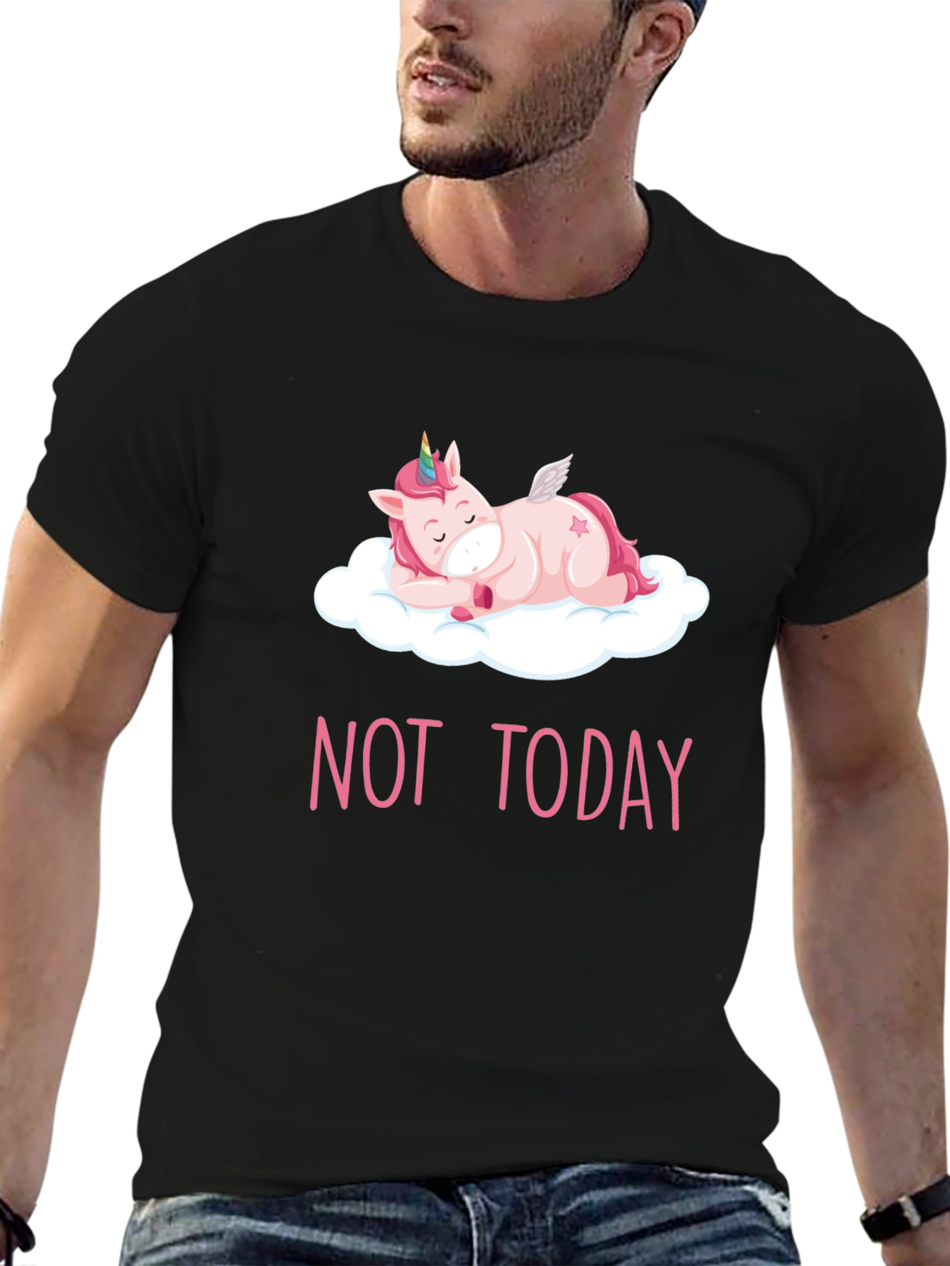 Black Not Today Lazy Unicorn T-Shirt view 6