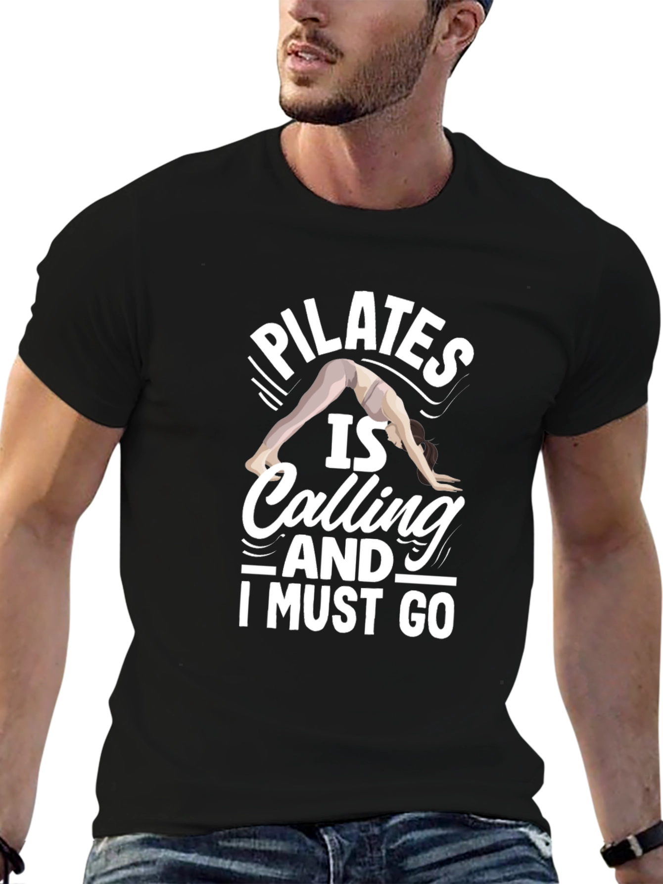 Black Pilates Is Calling Graphic Tee - Soft Black Cotton Shirt view 6
