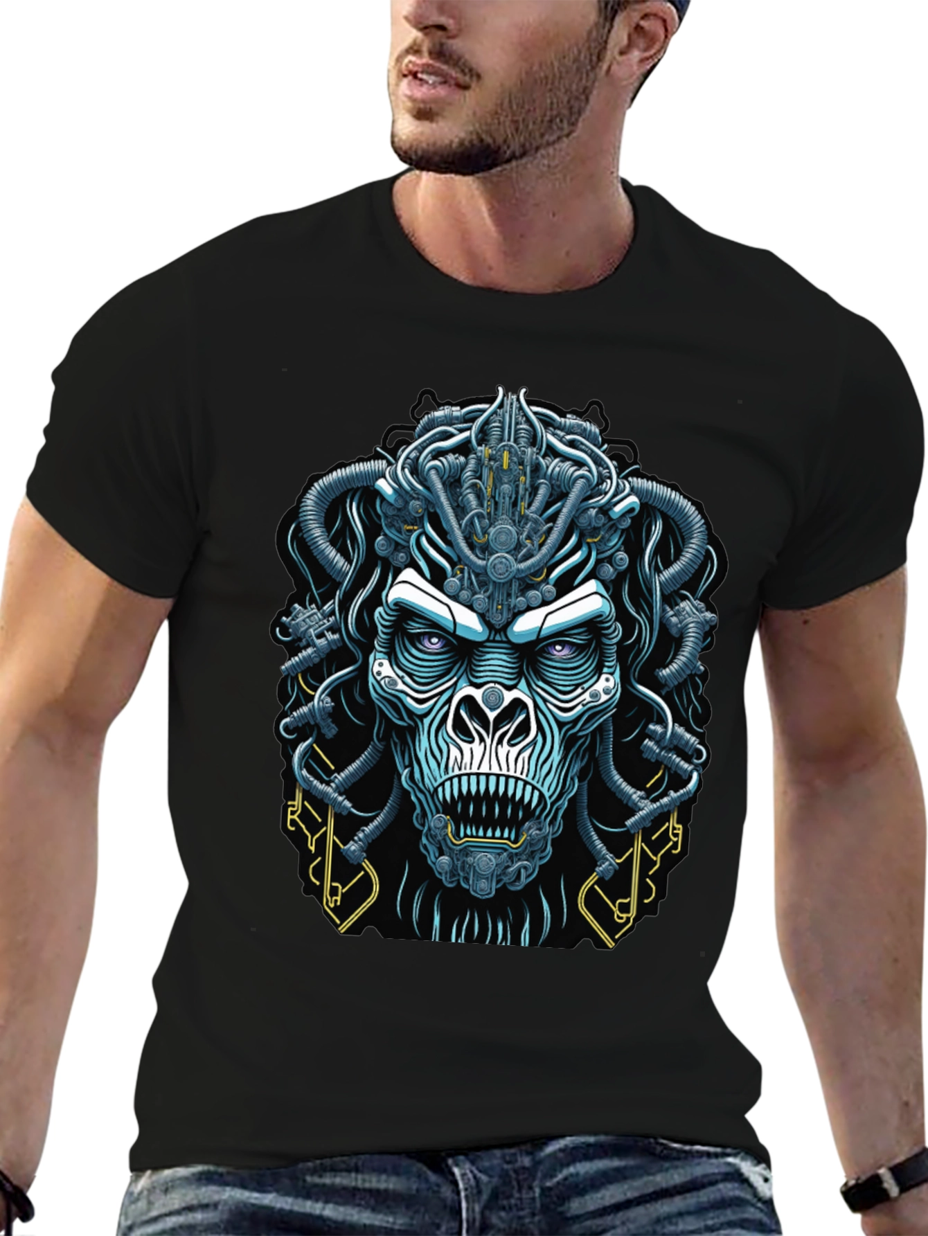 Black Cyberpunk Gorilla Graphic Tee - Bold Black view 6
