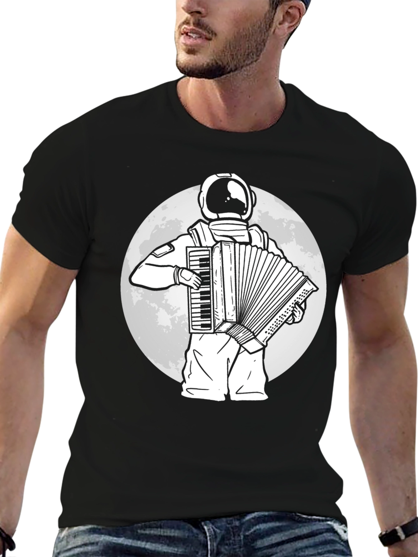 Black Astronaut Accordion Player Graphic Tee view 6