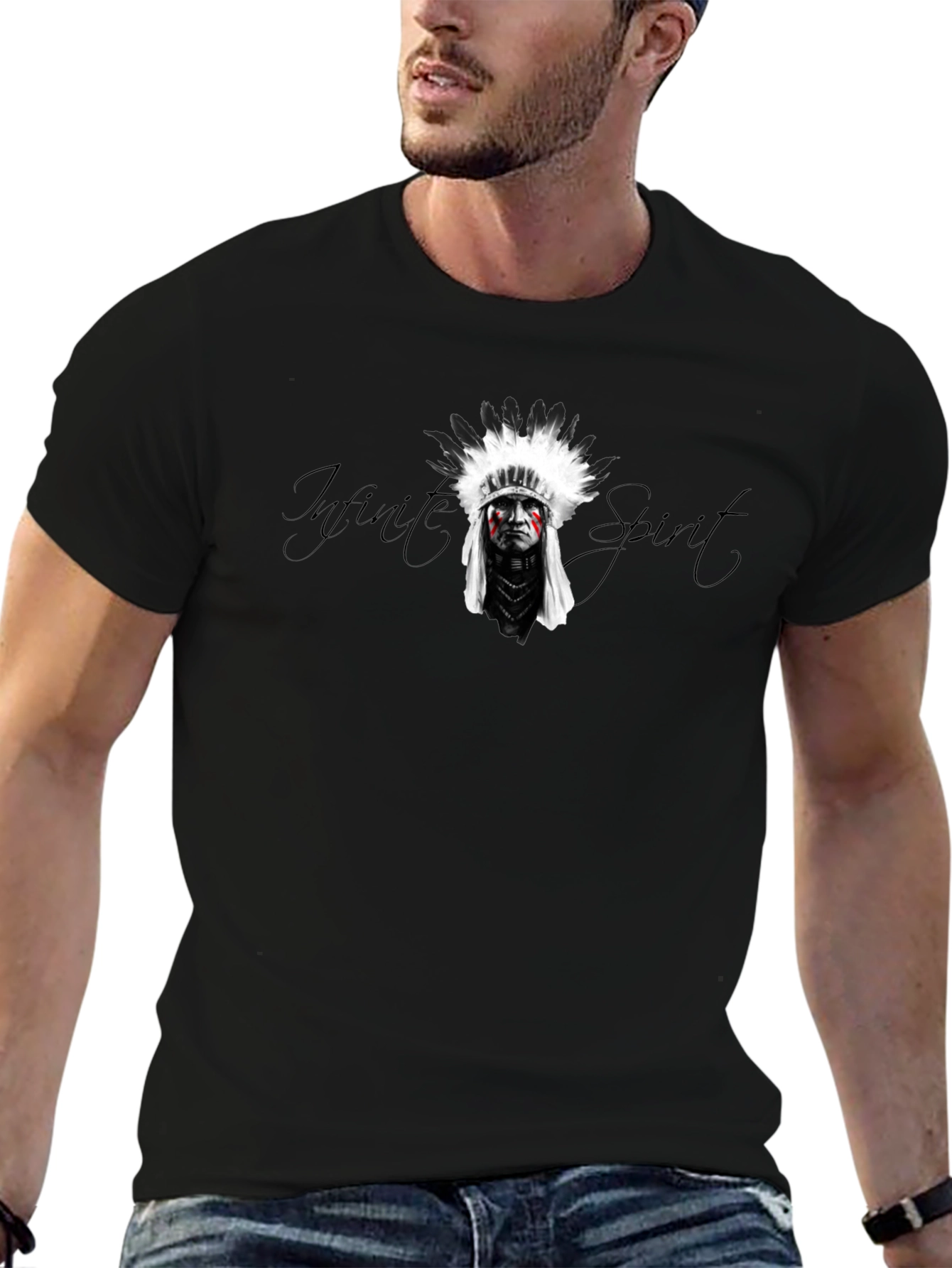 Black Men's Black T-Shirt - Infinite Spirit Graphic Tee view 6