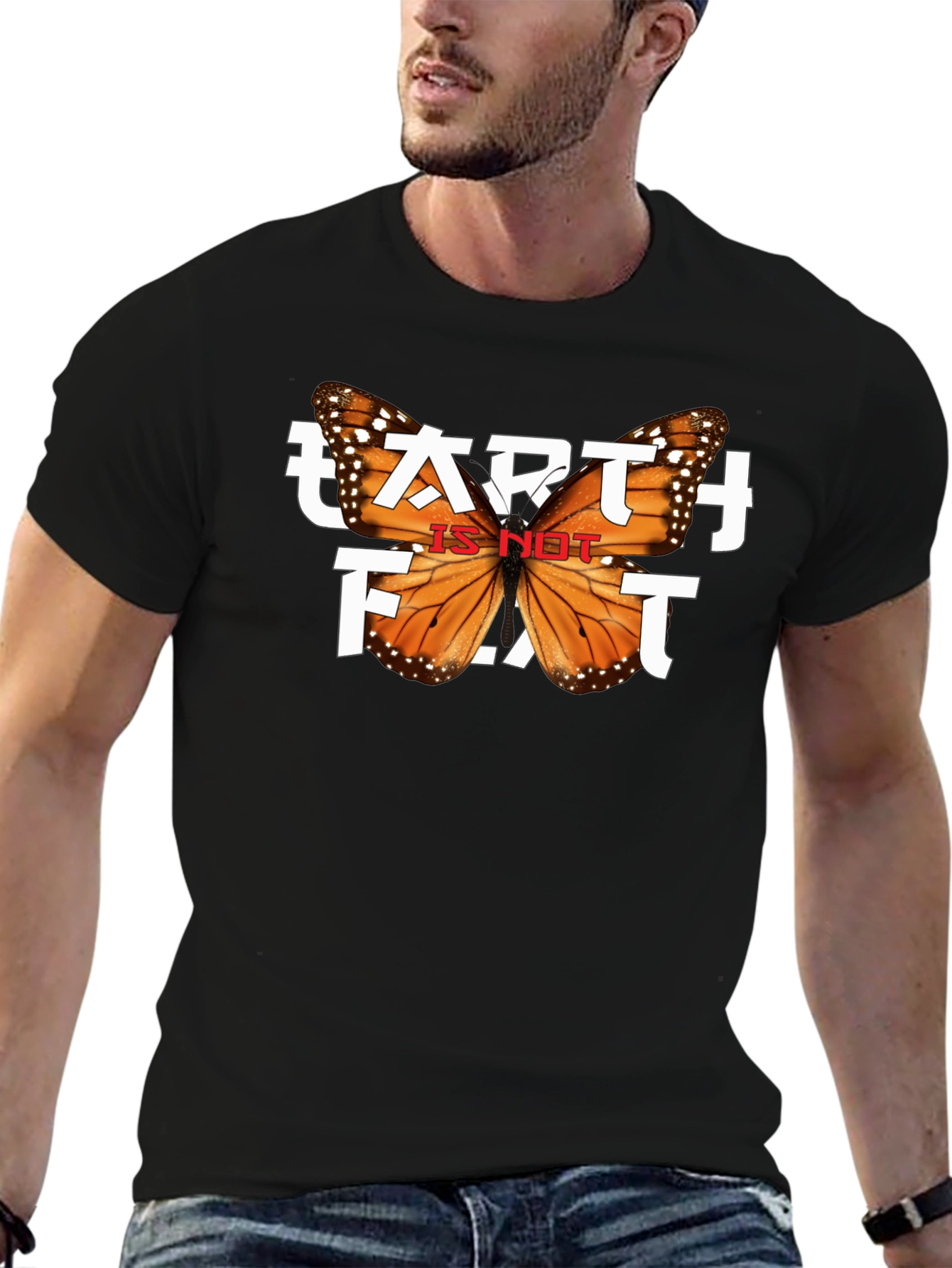 Black Earth is NOT Flat Butterfly Graphic Tee view 6