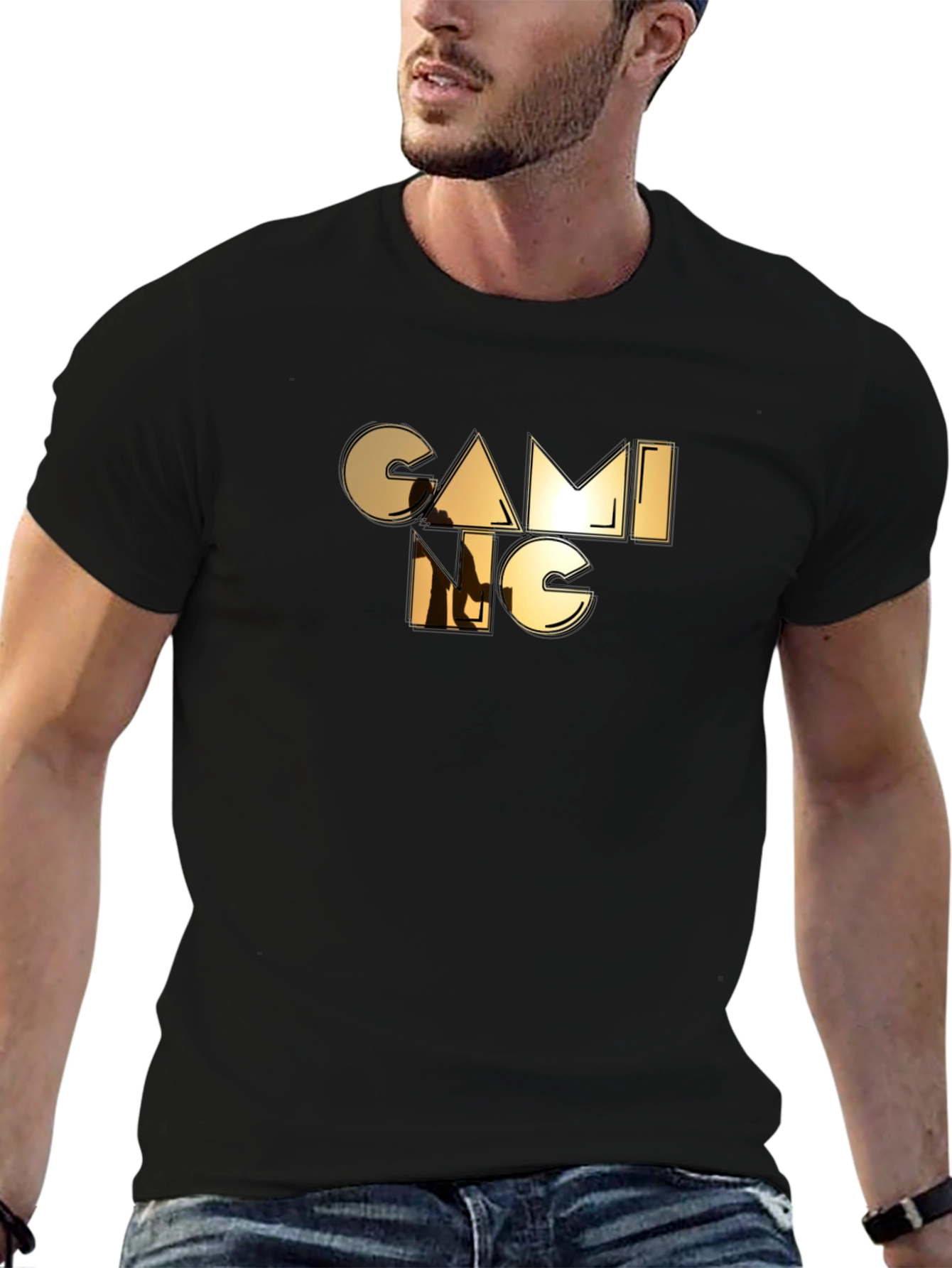 Black Gaming Graphic Tee - Black Cotton Casual Shirt view 6