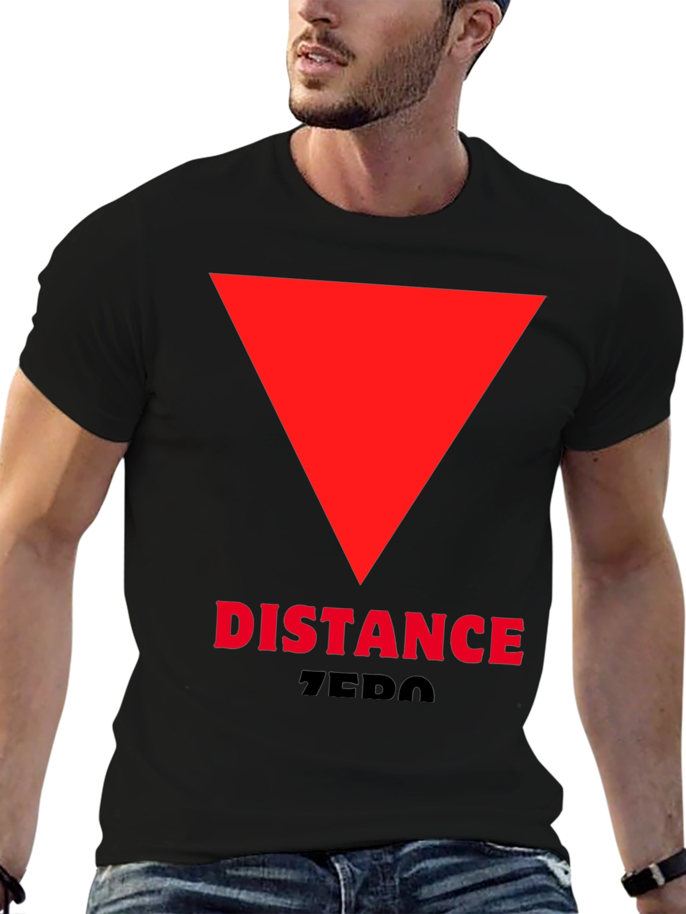 Black Distance Zero T-Shirt - Red Triangle Design view 6