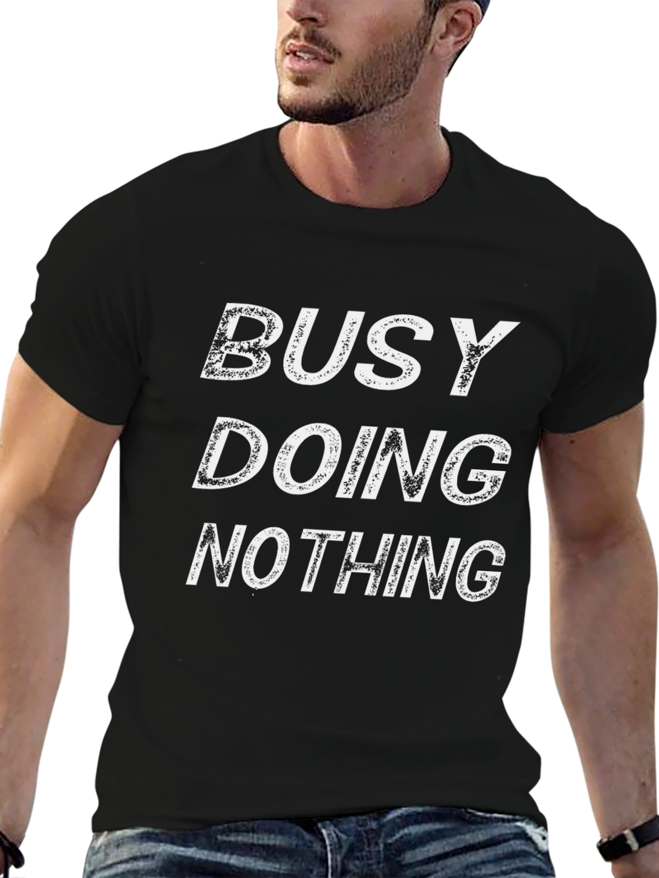 Black Busy Doing Nothing Men's Black T-Shirt view 6