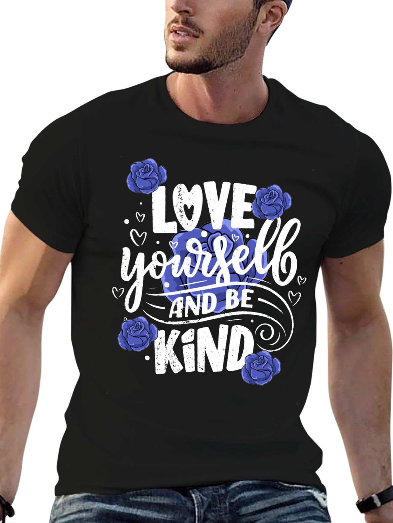 Black Love Yourself & Be Kind Graphic Tee - Floral Design view 6