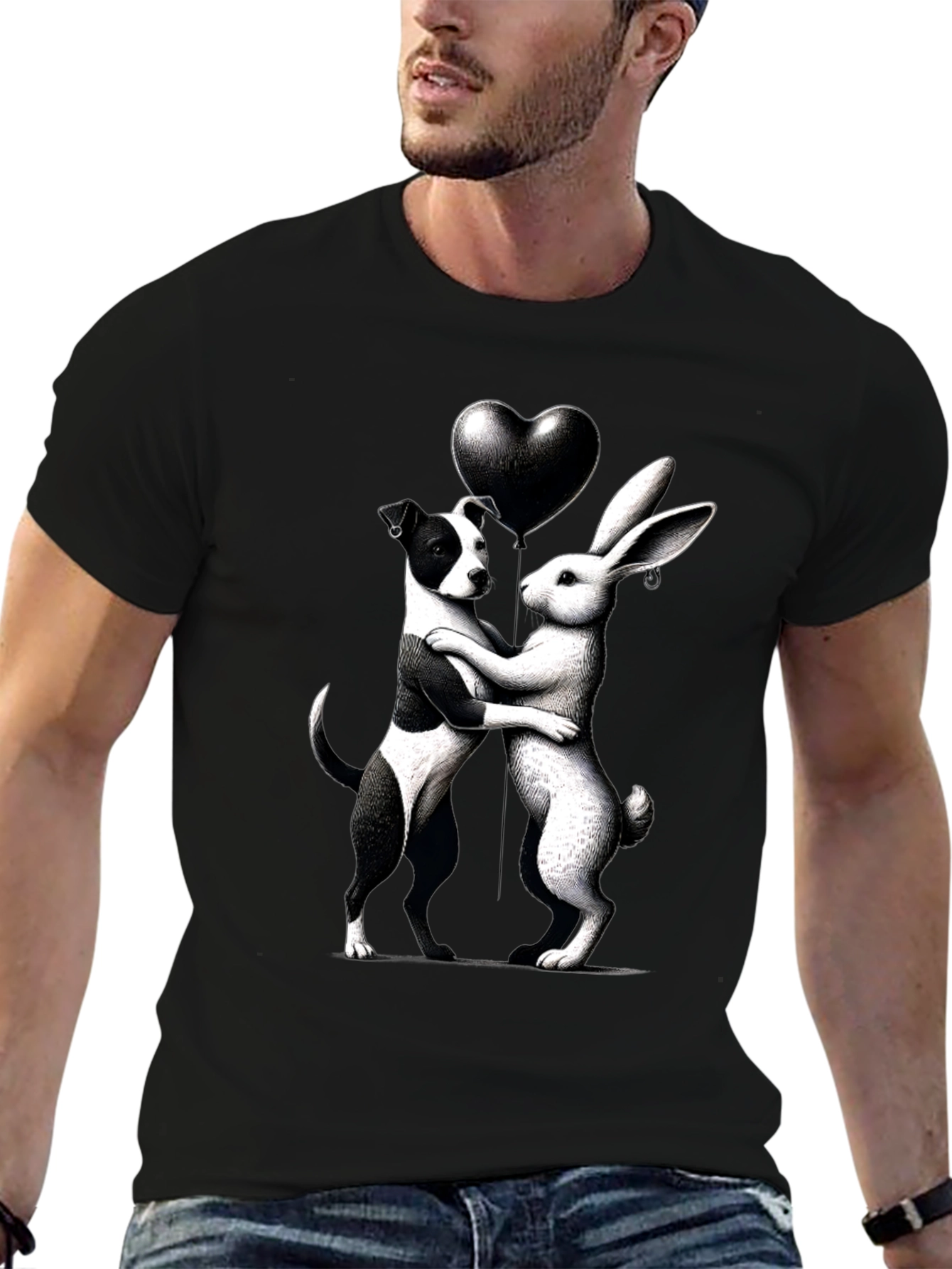 Black Dog & Rabbit Heart Graphic Tee view 6