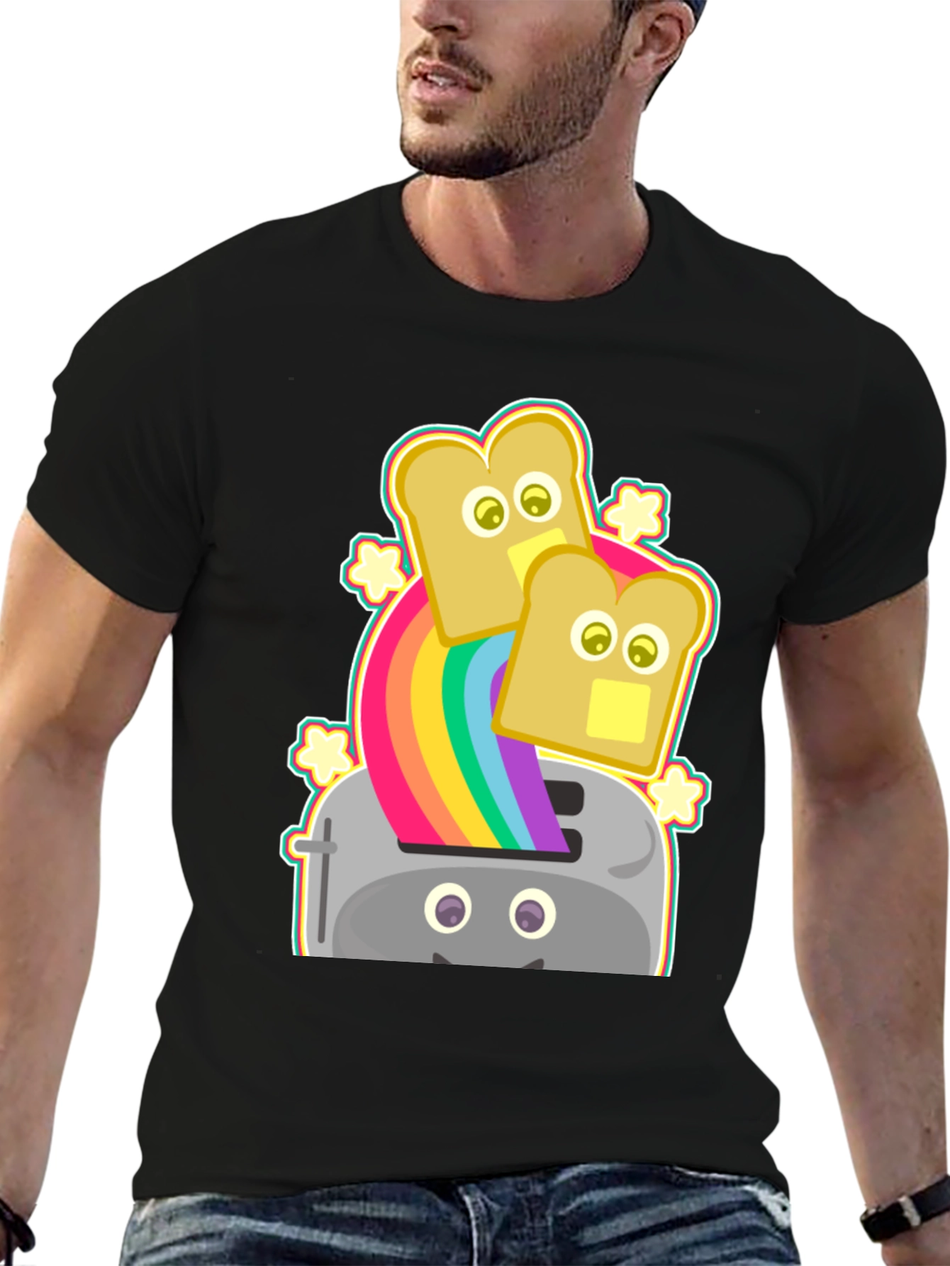 Black Rainbow Toaster Bread T-Shirt, Novelty Tee view 6